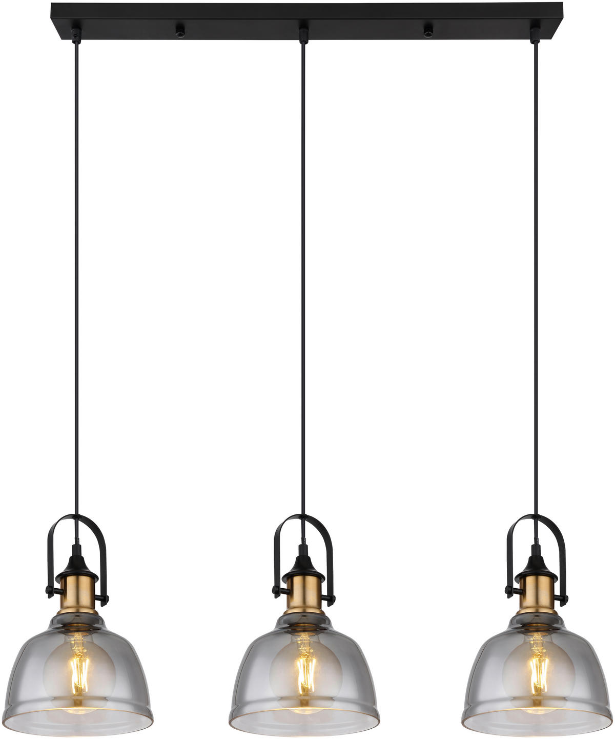 GLOBO Pendelleuchte DOROTHEA 15558-3H mattschwarz Metall Rauchglas B/H/T: ca. 83,5x120x20 cm DOROTHEA - mattschwarz (83,50/120,00/20,00cm) - GLOBO