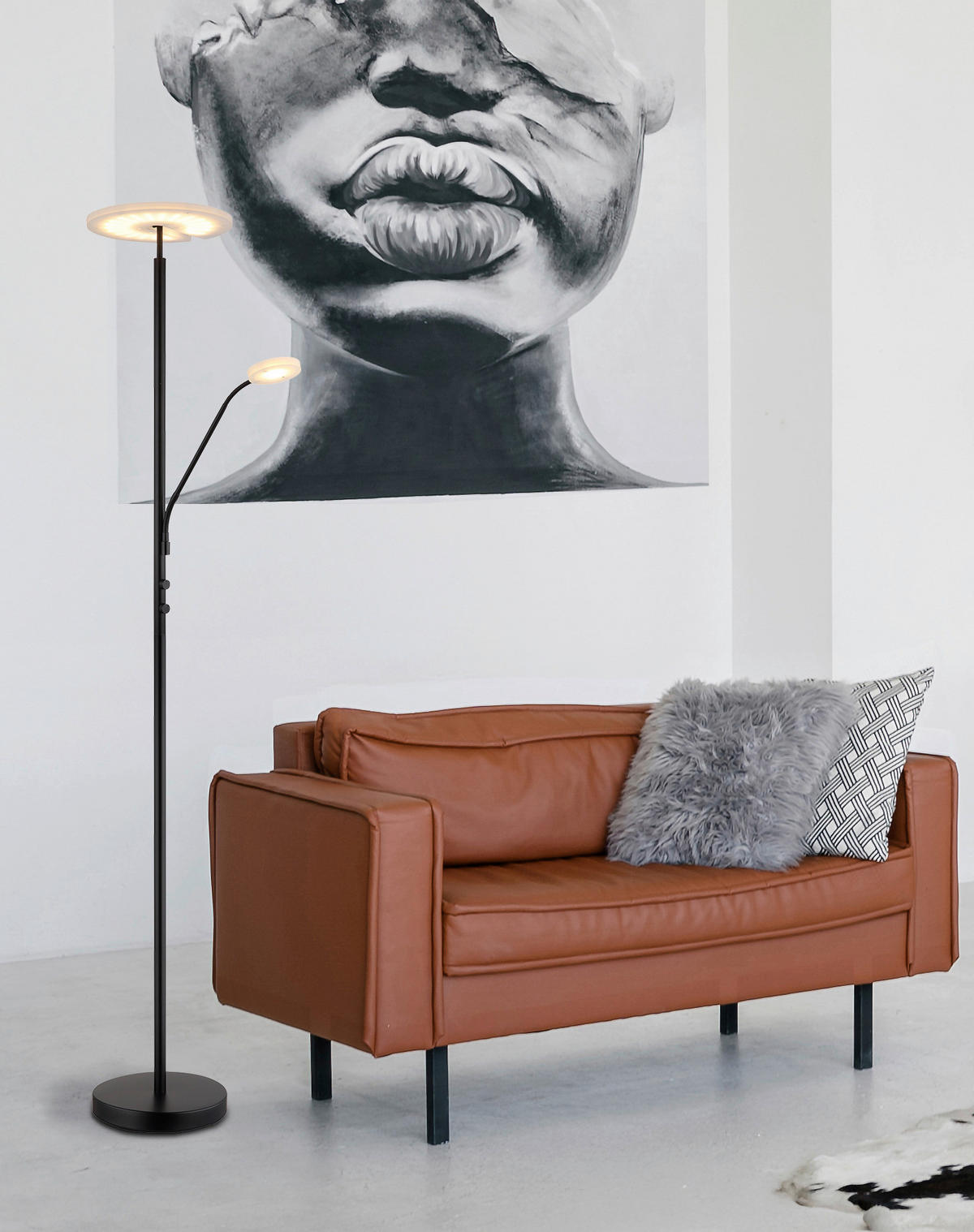 GLOBO Deckenfluter mattschwarz Satiniert Metall Acryl H/D: ca. 180x30 cm 2 Brennstellen Stanford - Satiniert/mattschwarz (30,00/180,00cm) - GLOBO