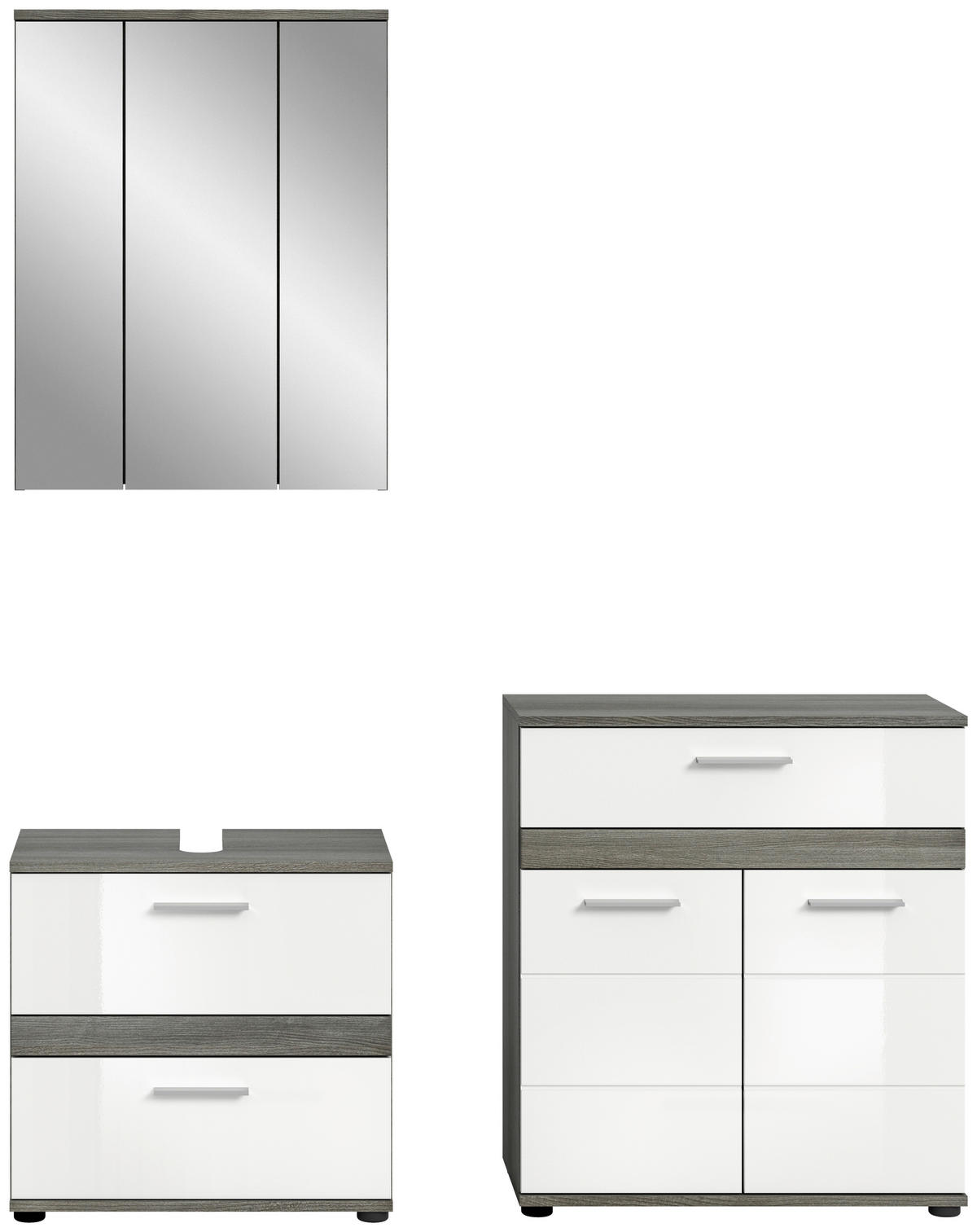 Badezimmer-Set BLAKE Rauchsilber Nachbildung weiß Hochglanz B/H/T: ca. 146x191x34 cm BLAKE - weiß (146,00/191,00/34,00cm) - xonox.home
