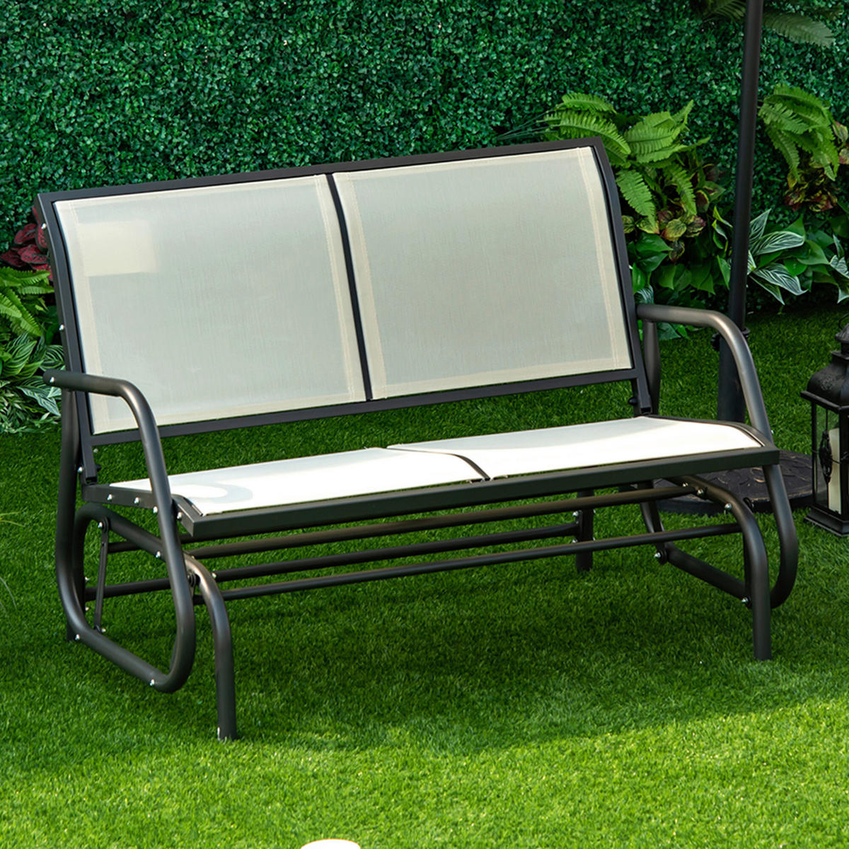 Outsunny Sitzbank schwarz Metall B/H/L: ca. 70x85x120 cm Sitzbank - beige/schwarz (120,00/70,00/85,00cm) - Outsunny