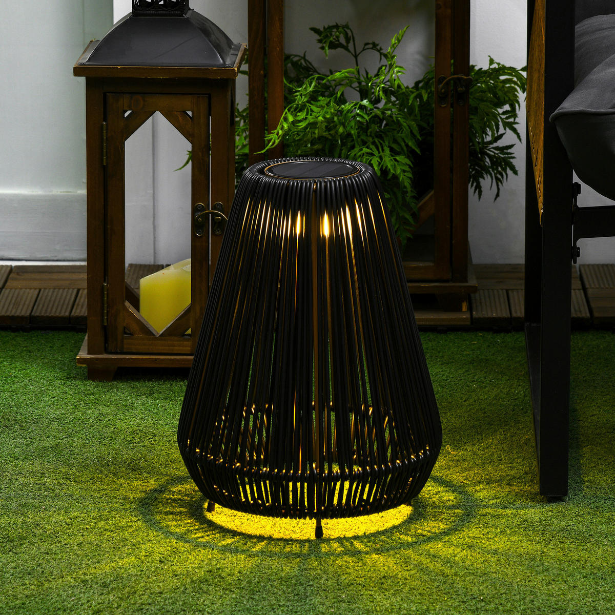 Solarleuchte 867-218V00BK schwarz Edelstahl Polypropylen Polyrattan B/H/L: ca. 27x27x37 cm Rattan_Solarleuchte - schwarz (37,00/27,00/27,00cm) - Outsunny
