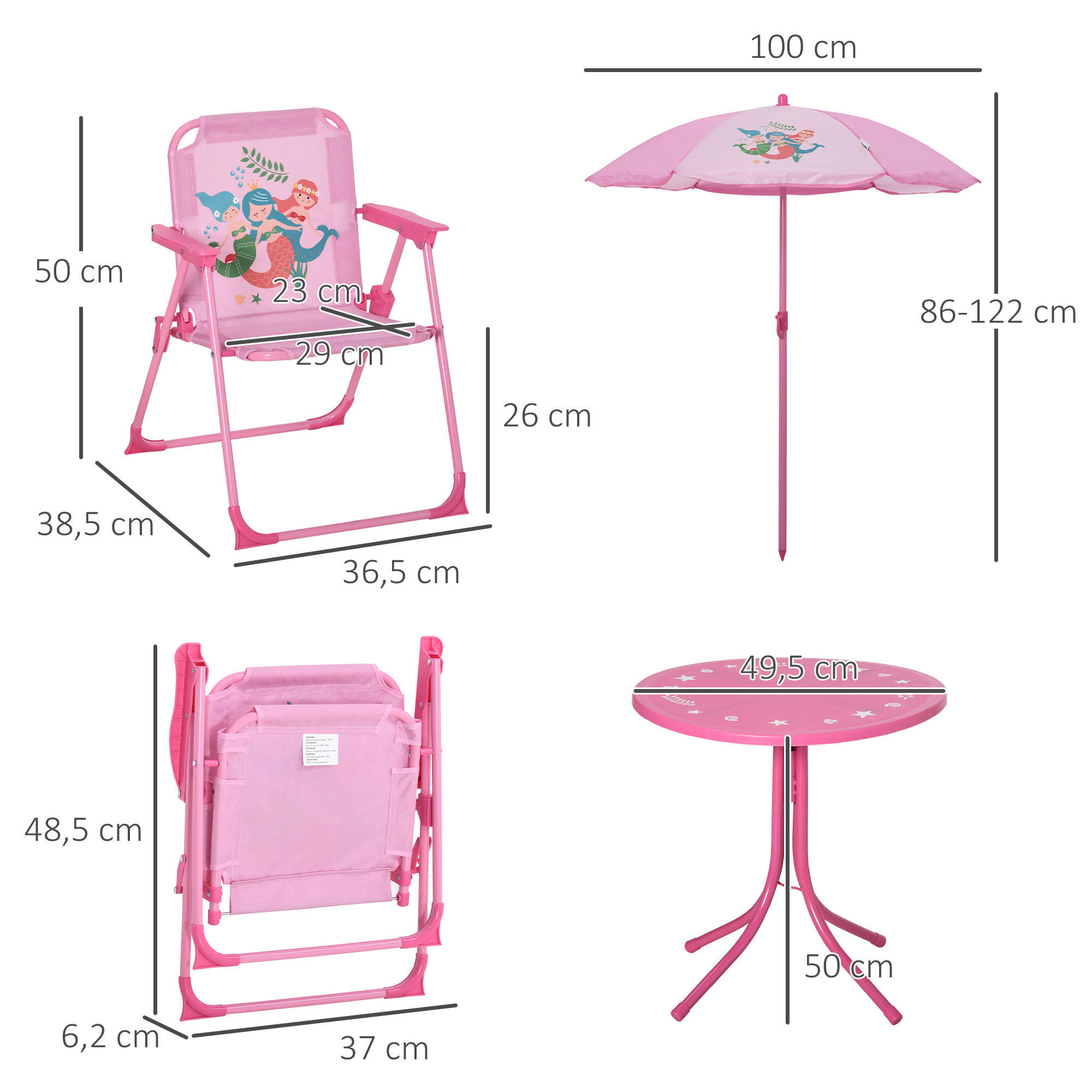 HOMCOM Kindersitzgruppe rosa Metall B/H/...