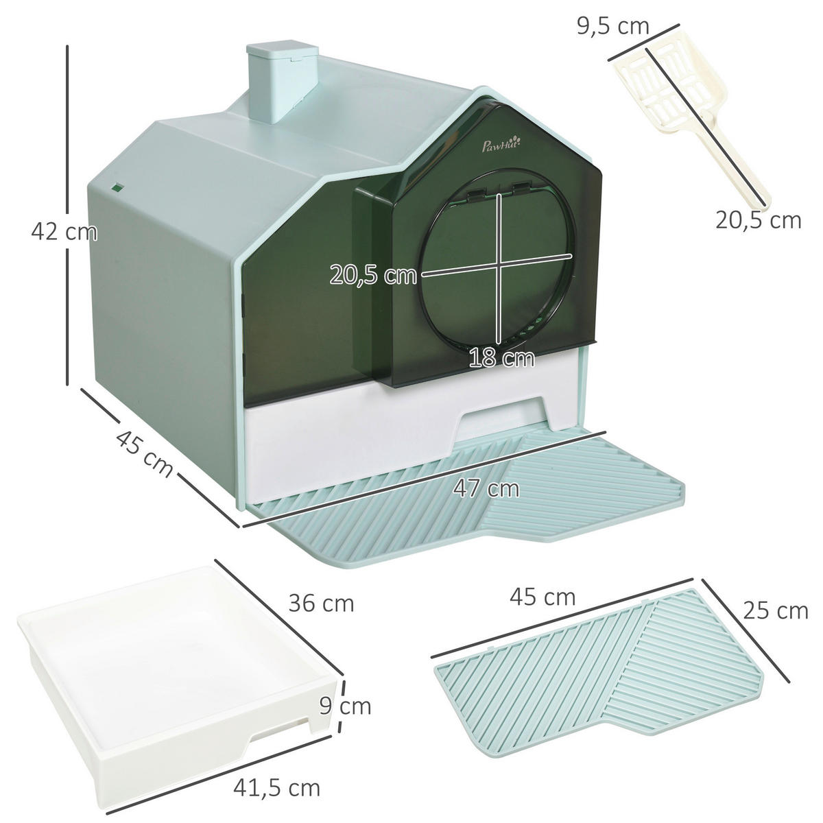 PawHut Katzen-Zubehör hellblau Edelstahl B/H/L: ca. 45x47x42 cm Katzentoilette - hellblau (42,00/45,00/47,00cm) - PawHut