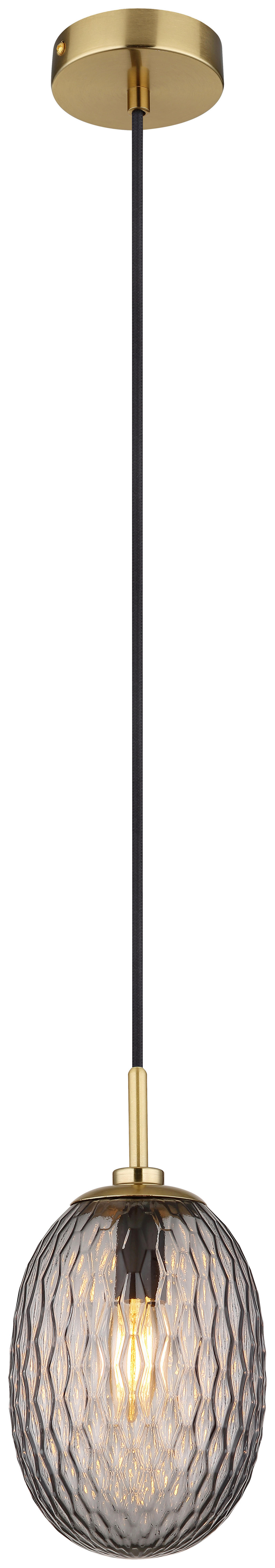 GLOBO Pendelleuchte Rauch schwarz gold Textil Glas Metall H/D: ca. 120x15 cm E14 1 Brennstellen DEVIN - gold/schwarz (15,00/120,00cm) - GLOBO
