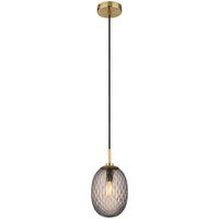 GLOBO Pendelleuchte Rauch schwarz gold Textil Glas Metall H/D: ca. 120x15 cm E14 1 Brennstellen DEVIN - gold/schwarz (15,00/120,00cm) - GLOBO