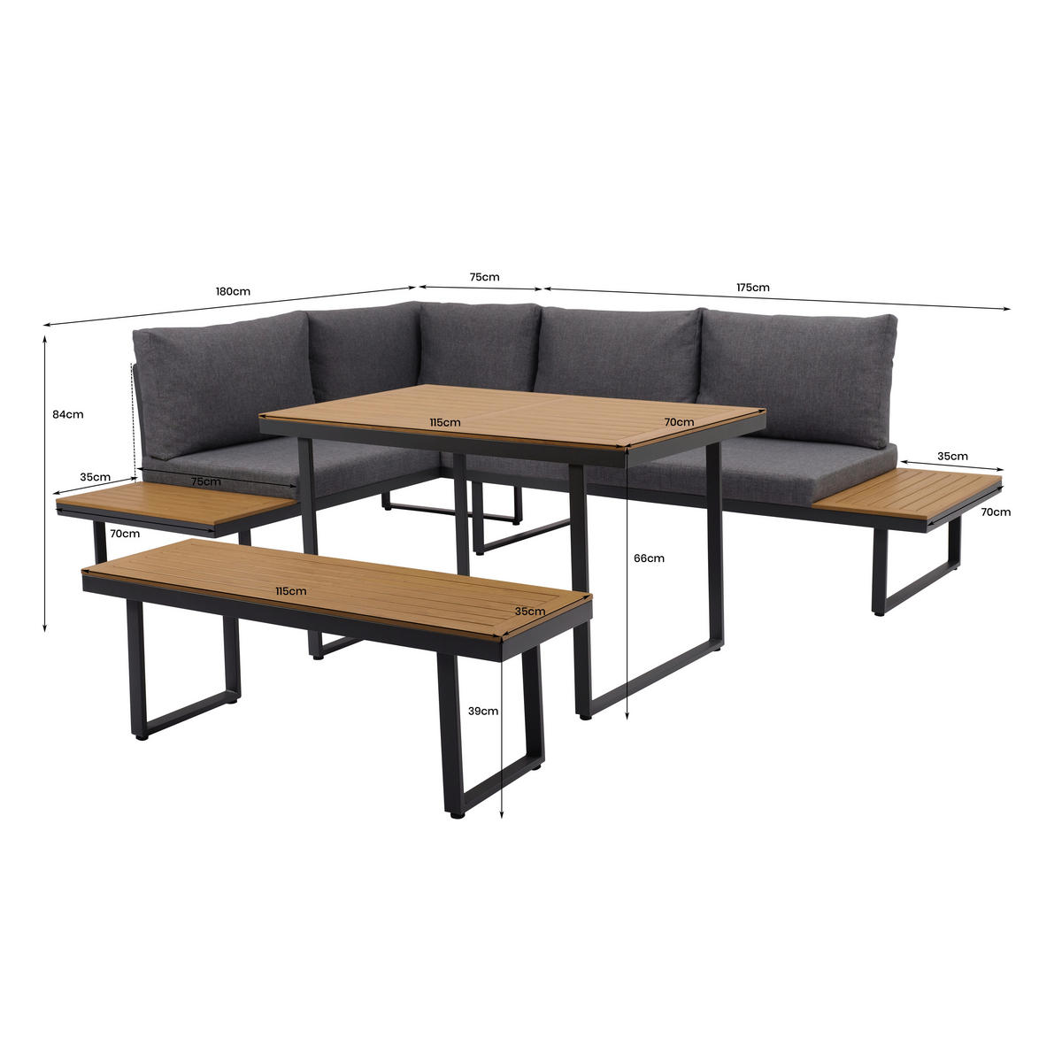 Loungeset Sevilla anthrazit Aluminium Sevilla - Holzoptik/anthrazit