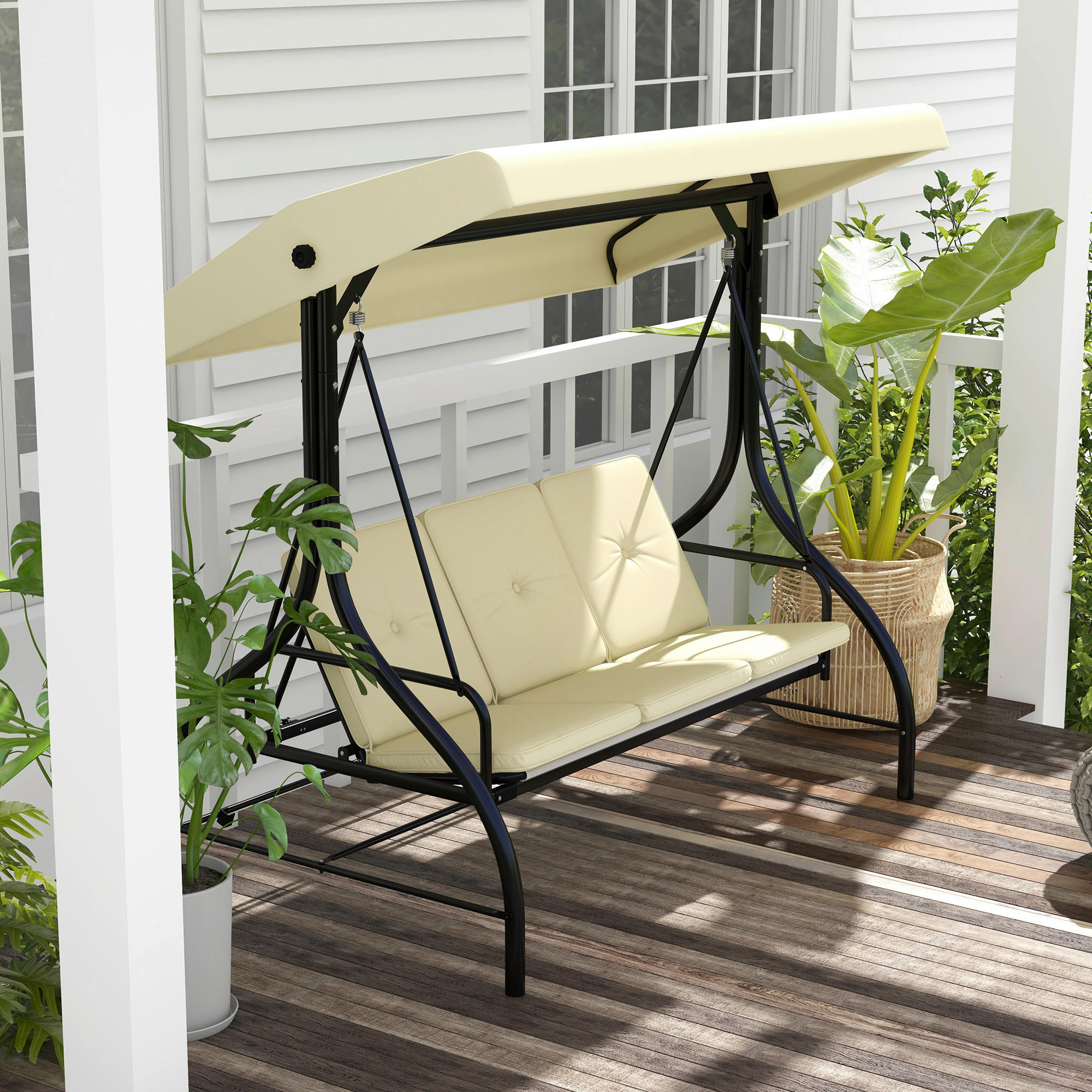 Outsunny Hollywoodschaukel beige Stahl B/H/L: ca. 117x175x195 cm Hollywoodschaukel - beige (195,00/117,00/175,00cm) - Outsunny