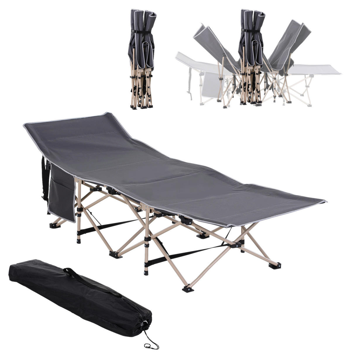 Outsunny Campingbett dunkelgrau Stahl B/H/L: ca. 68x52x190 cm Campingbett - dunkelgrau (190,00/68,00/52,00cm) - Outsunny