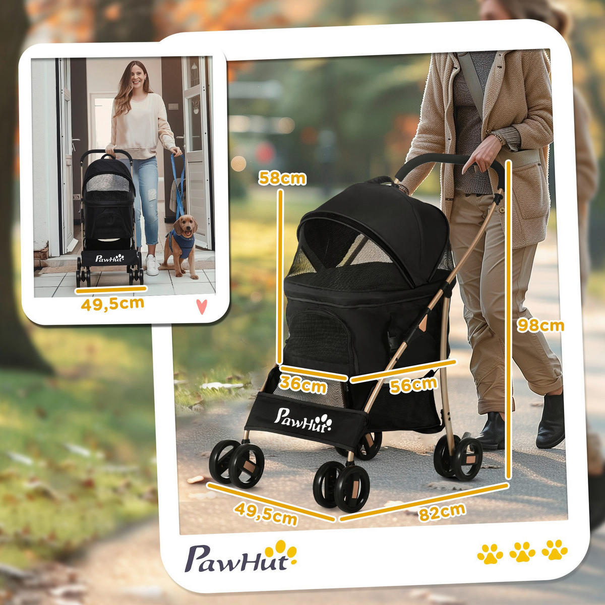 PawHut Haustier-Trolley schwarz Polyester-Mischgewebe B/H/L: ca. 49,5x98x82 cm Haustier-Trolley - schwarz (82,00/49,50/98,00cm) - PawHut