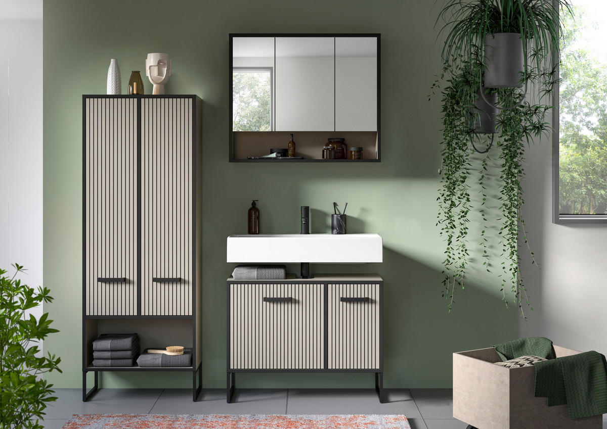 Badezimmer-Set BAGNO schwarz Kaschmirgrau Nachbildung B/H/T: ca. 154x192x36 cm BAGNO - schwarz (154,00/192,00/36,00cm) - xonox.home