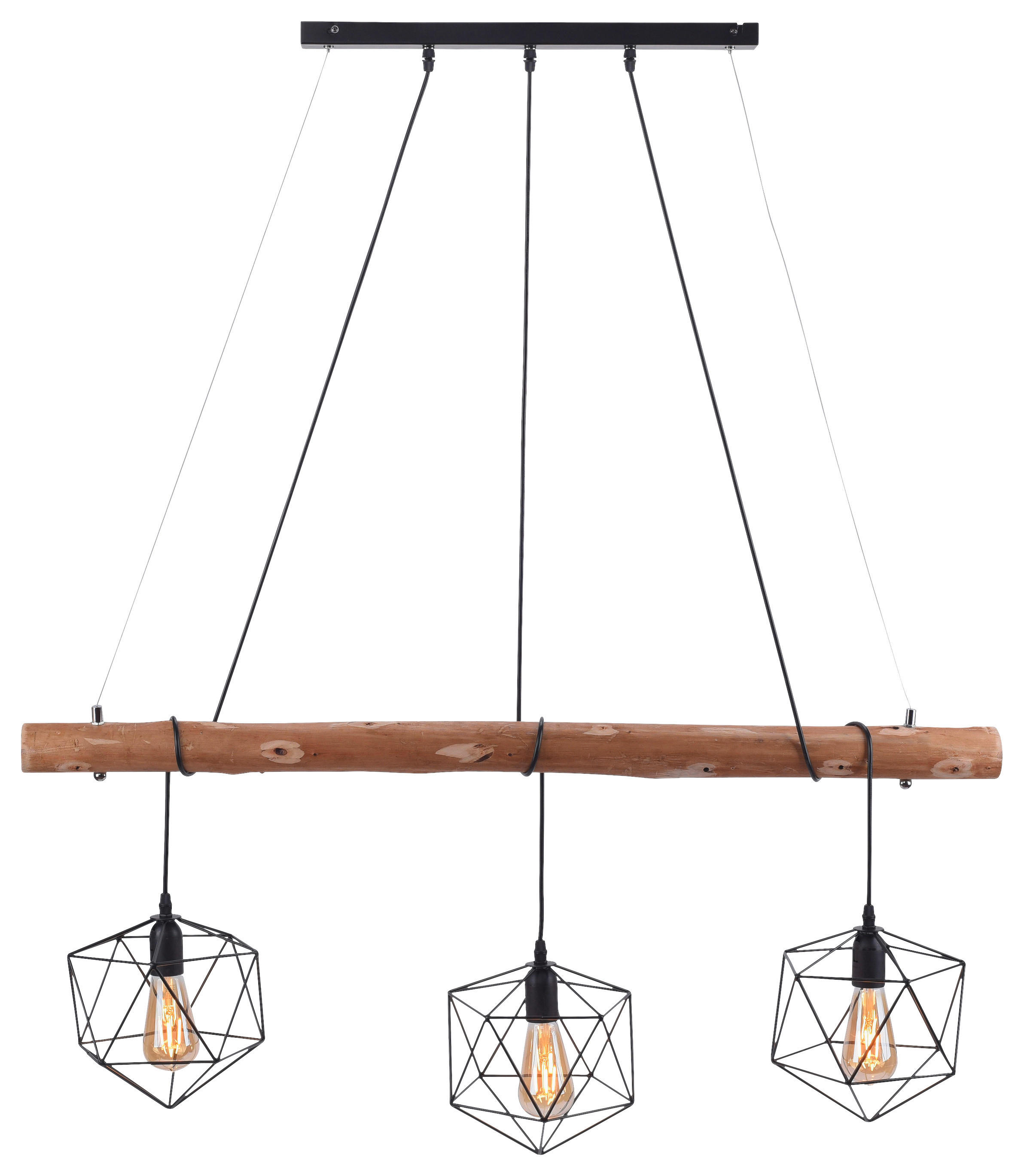 Just Light Pendelleuchte  PN15514-18 schwarz Holz Metall Glas B/H/L: ca. 20x120x100 cm E27 3 Brennstellen EDGAR - schwarz (100,00/20,00/120,00cm) - Just Light