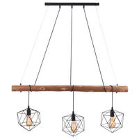 Just Light Pendelleuchte  PN15514-18 schwarz Holz Metall Glas B/H/L: ca. 20x120x100 cm E27 3 Brennstellen EDGAR - schwarz (100,00/20,00/120,00cm) - Just Light