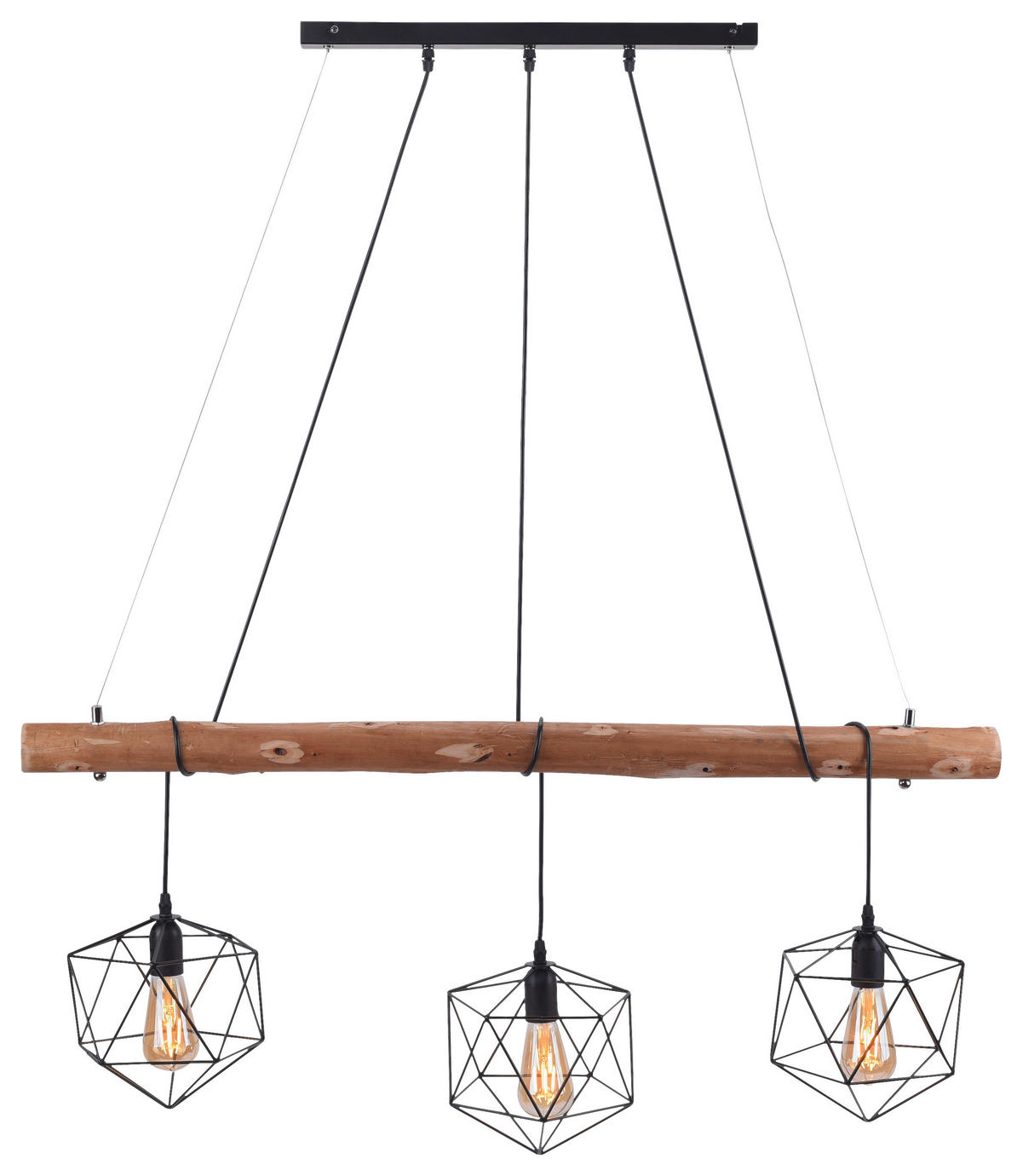 Just Light Pendelleuchte  PN15514-18 schwarz Holz Metall Glas B/H/L: ca. 20x120x100 cm E27 3 Brennstellen EDGAR - schwarz (100,00/20,00/120,00cm) - Just Light