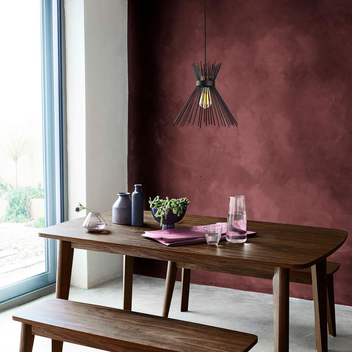 Opviq Pendelleuchte Kirpi schwarz Eisen B/H/T/L/D: ca. 34x131x34x34x34 cm E27 1 Brennstellen Kirpi - schwarz (34,00/34,00/131,00cm) - Opviq