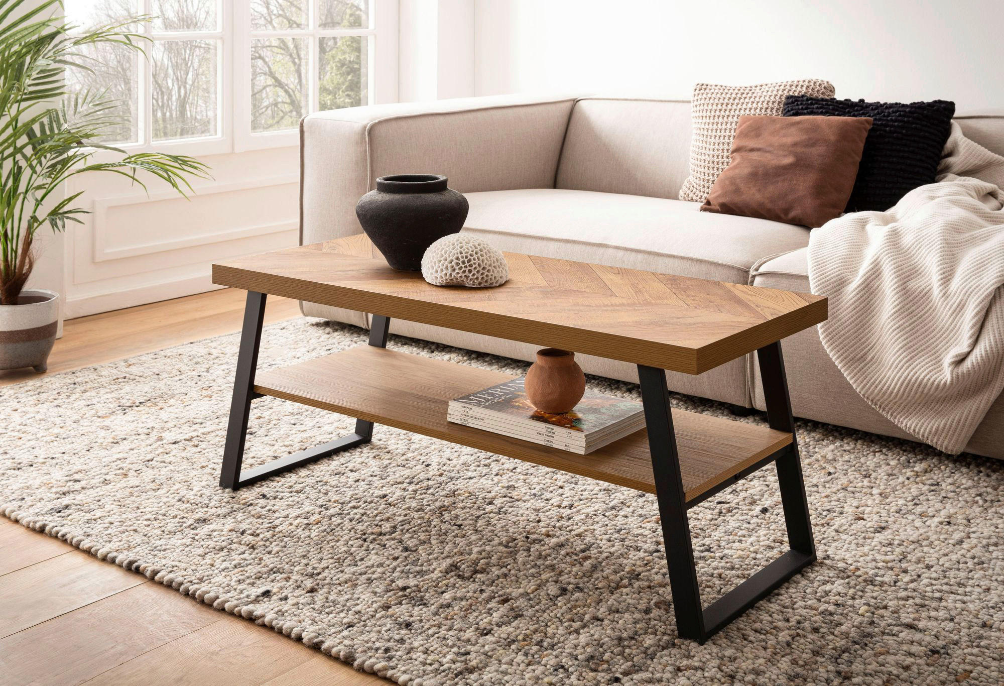 Couchtisch Eiche Optik schwarz B/H/T: ca. 100x41x40 cm Couchtisch - Eiche/schwarz (100,00/41,00/40,00cm) - Wohnling