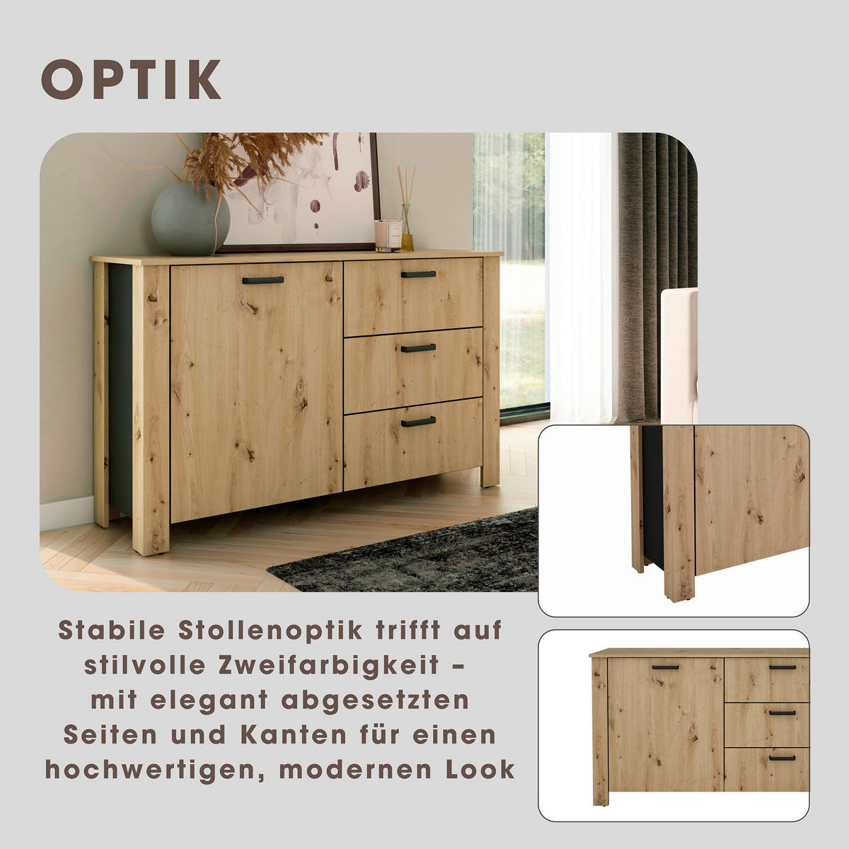 Sideboard FARO Eiche schwarz B/H/T: ca. 140x84x40 cm FARO - Eiche/schwarz (140,00/84,00/40,00cm) - byLIVING