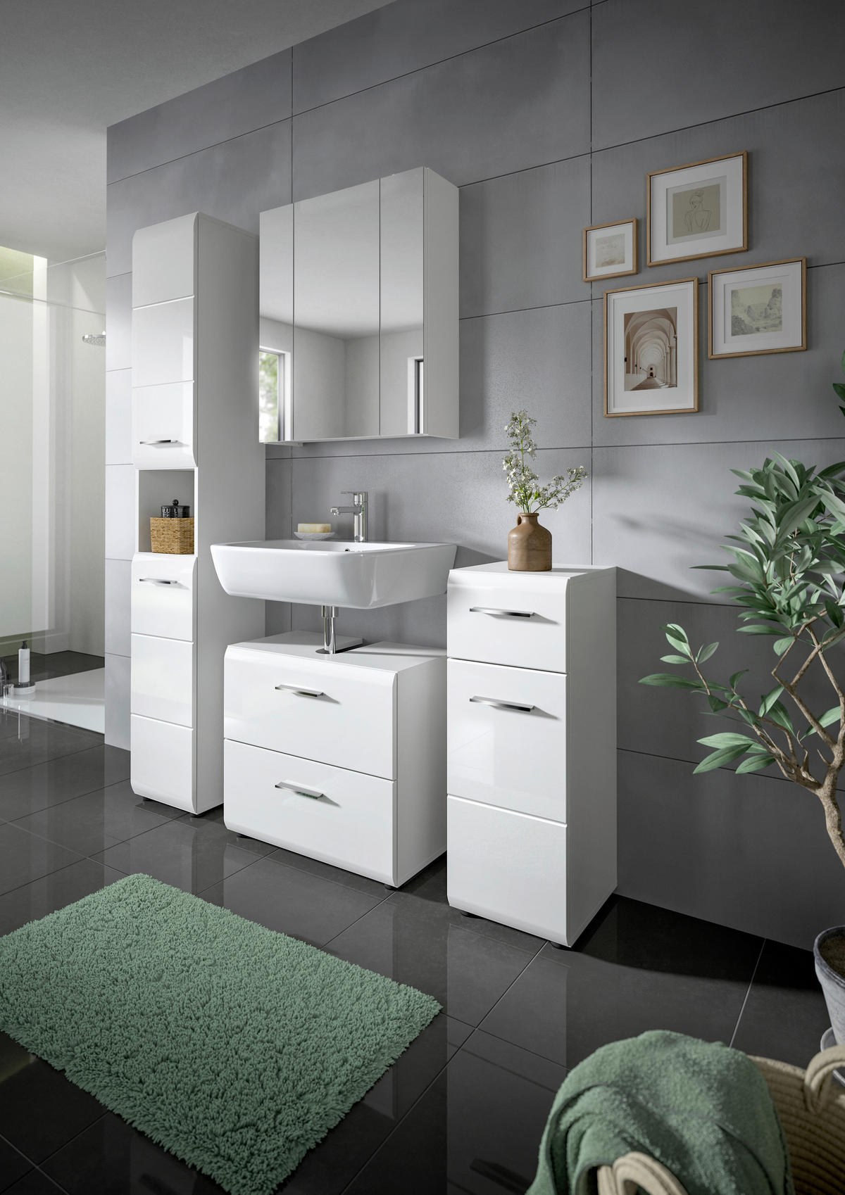 Hochschrank Ice weiß weiß Hochglanz B/H/T: ca. 30x185x30 cm Ice - weiß (30,00/185,00/30,00cm) - xonox.home