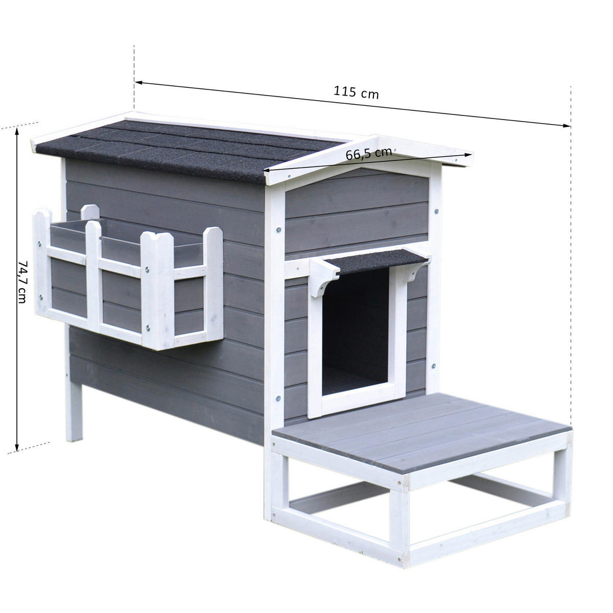PawHut Katzenhaus grau Holz B/H/L: ca. 67x75x115 cm Katzenhaus - weiß/grau (115,00/67,00/75,00cm) - PawHut