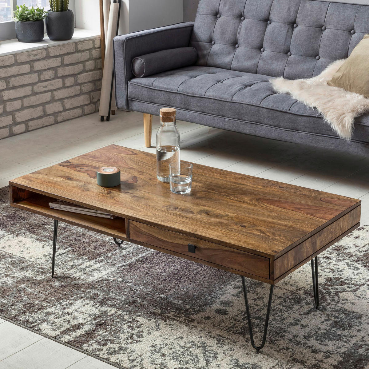 Couchtisch natur schwarz B/H/T: ca. 110x40x60 cm Couchtisch - natur/schwarz (110,00/40,00/60,00cm) - Wohnling