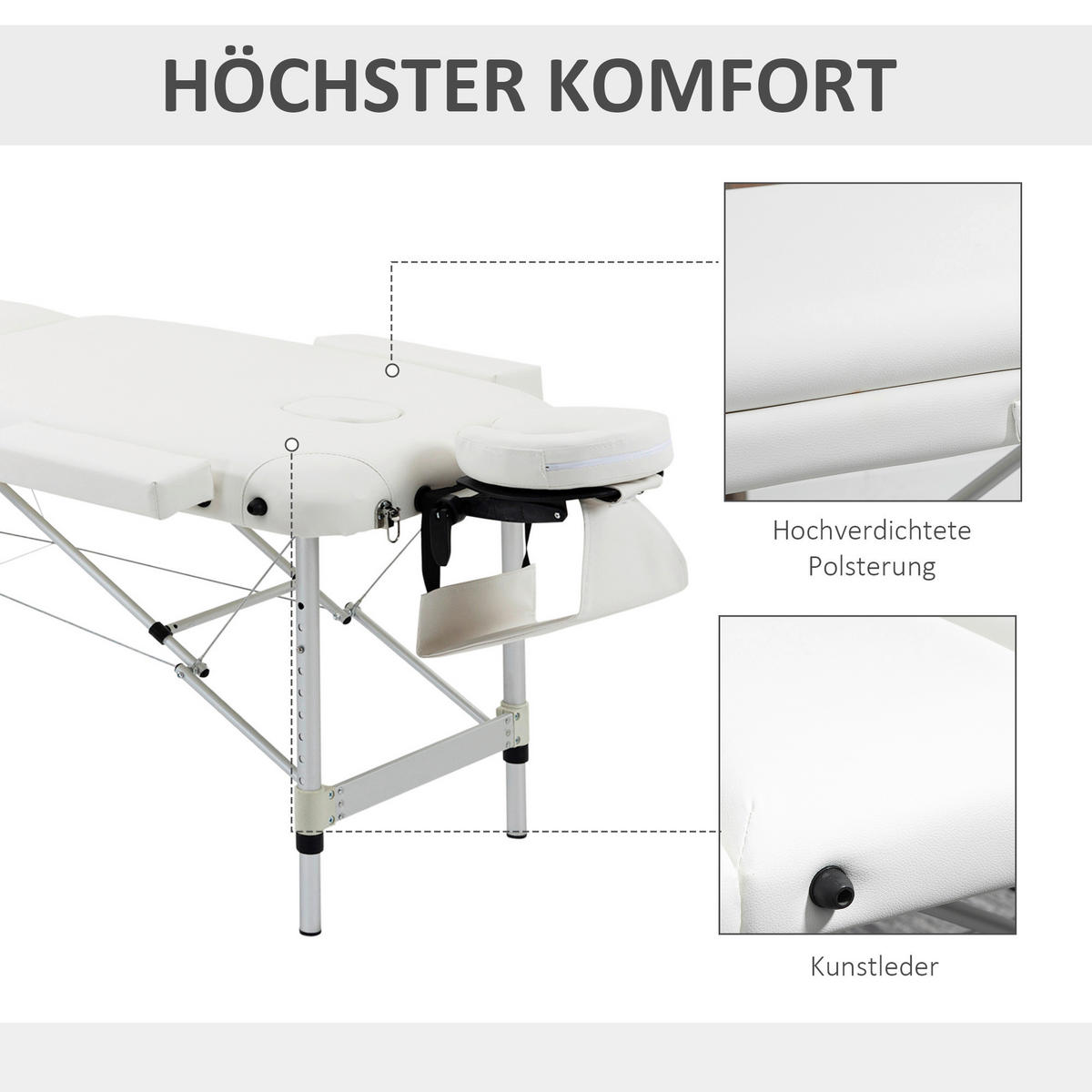HOMCOM Massageliege weiß PVC B/H/L: ca. 60x215x84 cm Massageliege - weiß (84,00/60,00/215,00cm) - HOMCOM