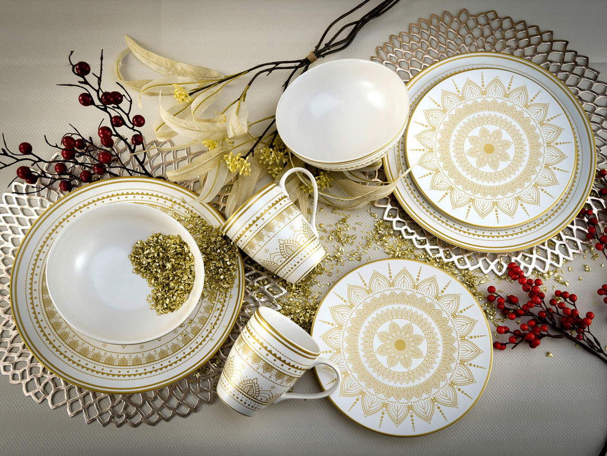 CreaTable Kombiservice Mandala weiß Keramik Mandala - gold/weiß - CreaTable