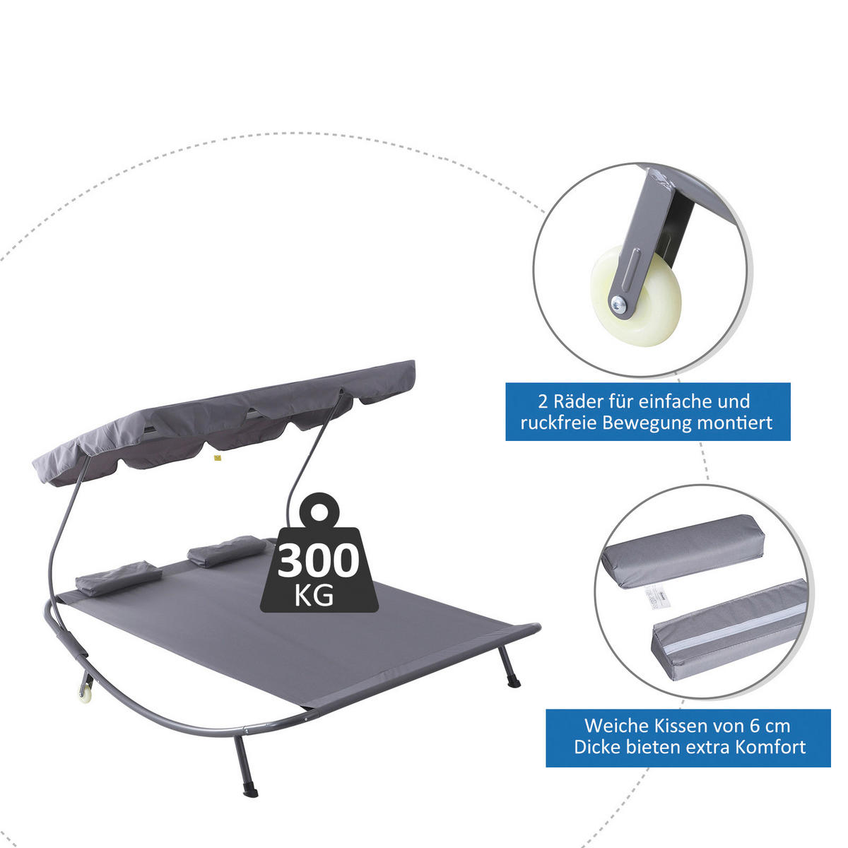 Outsunny Doppelliege grau Stahl B/H/L: ca. 170x134x200 cm Doppelliege_mit_Dach - grau (200,00/170,00/134,00cm) - Outsunny