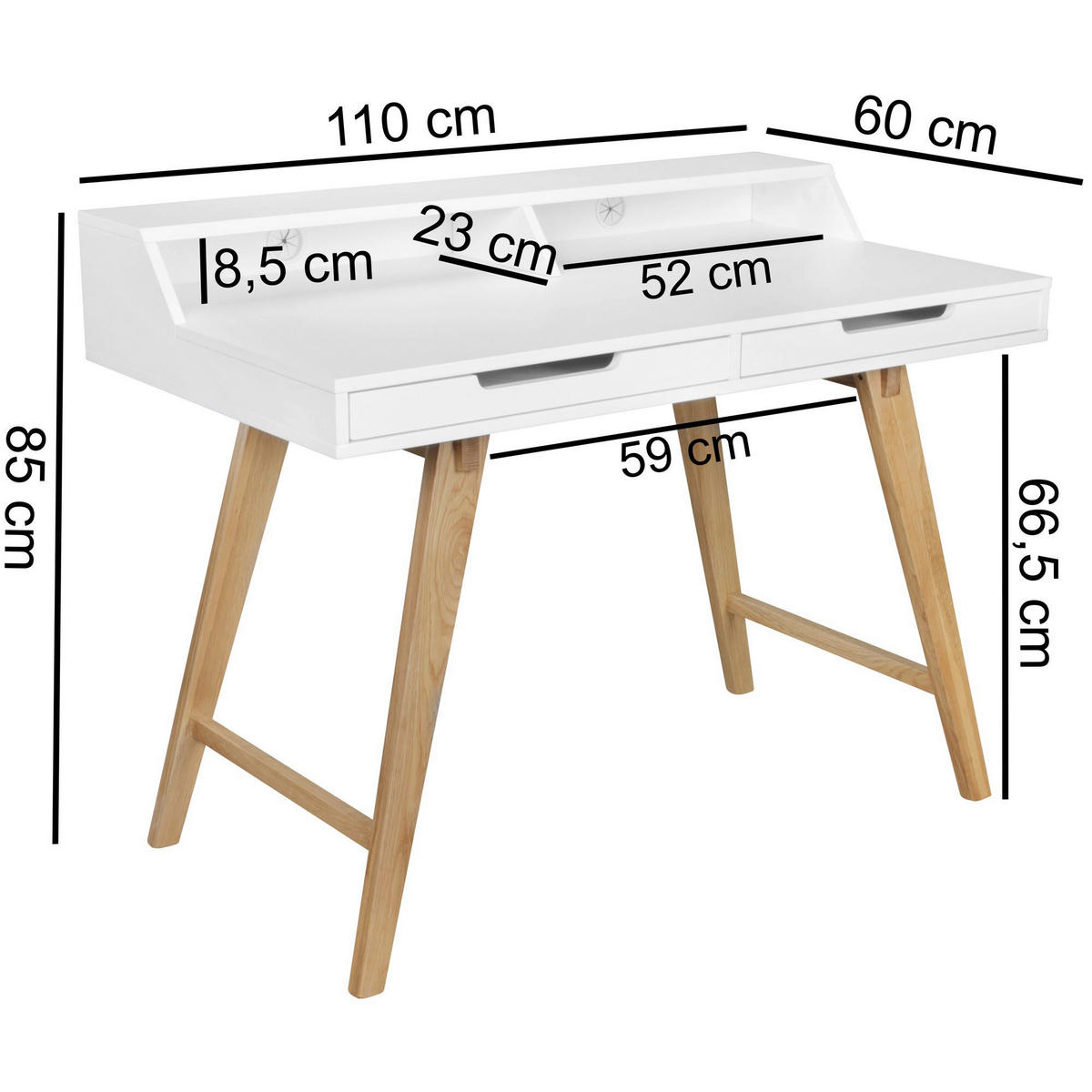 Schreibtisch weiß lackiert natur B/H/T: ca. 110x85x60 cm Schreibtisch - weiß/natur (110,00/85,00/60,00cm) - Wohnling