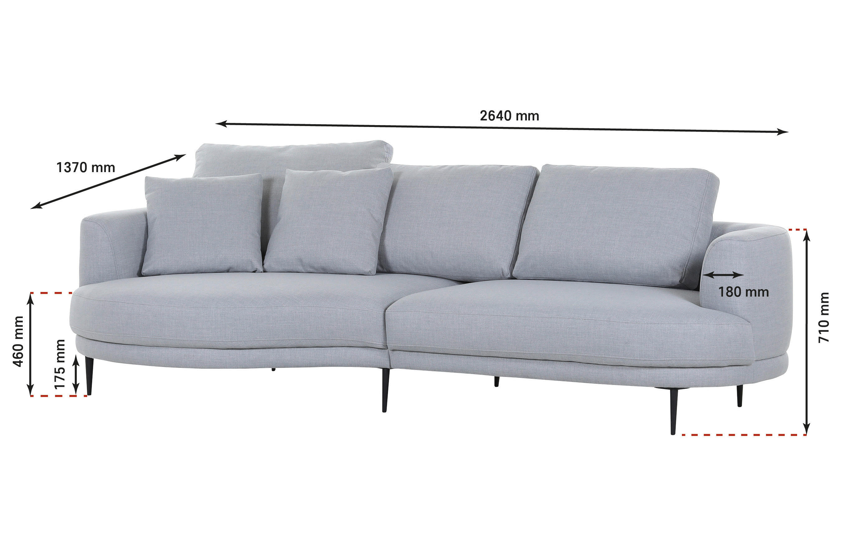 Polsterecke Delphia weiß Flachgewebe B/H/T: ca. 264x92x137 cm Delphia - weiß/schwarz (264,00/92,00/137,00cm)
