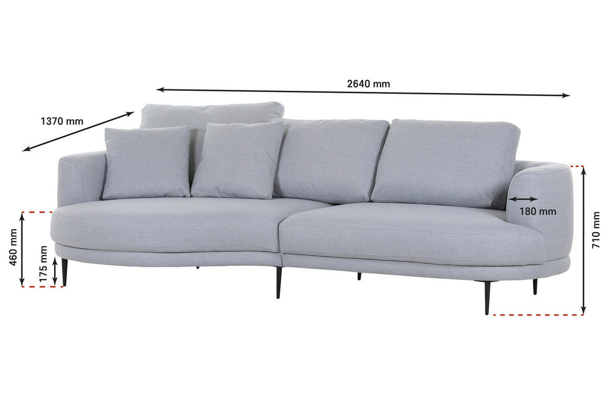 Polsterecke Delphia weiß Flachgewebe B/H/T: ca. 264x92x137 cm Delphia - weiß/schwarz (264,00/92,00/137,00cm)