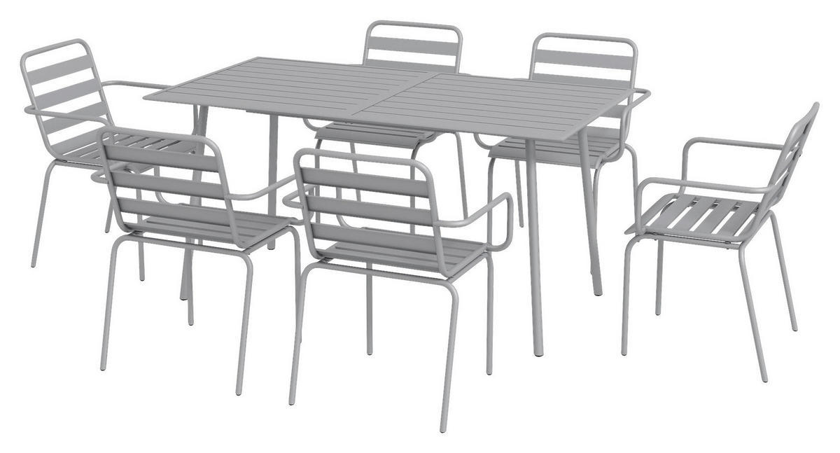 Outsunny Gartensitzgruppe 7tlg. hellgrau Stahl B/H/L: ca. 80x74x80 cm Gartensitzgruppe 7tlg. - hellgrau (80,00/80,00/74,00cm) - Outsunny