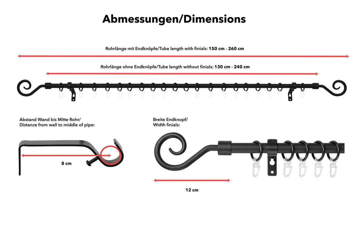 Gardinenstange Kringel Kringel - schwarz (0,16cm) - LICHTBLICK