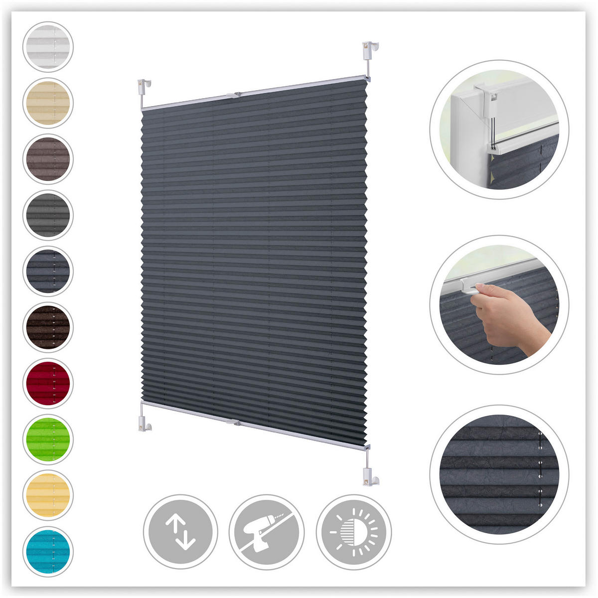 Spannplissee grau B/L: ca. 50x130 cm Plissee_Klemmfix - grau (50,00/130,00cm) - LICHTBLICK