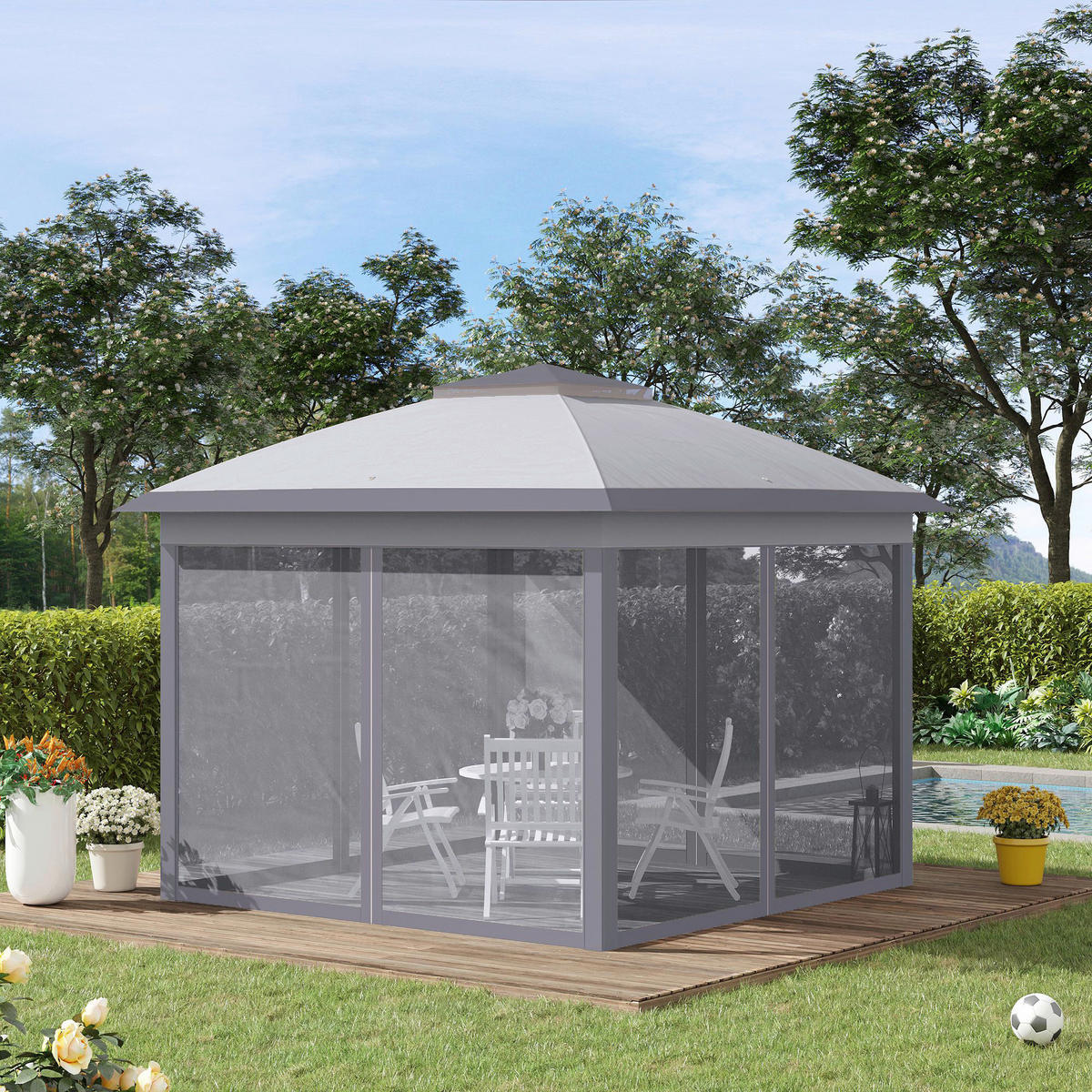 Outsunny Pavillon grau Metall B/H/L: ca. 330x288x330 cm Pavillon - grau (330,00/330,00/288,00cm) - Outsunny