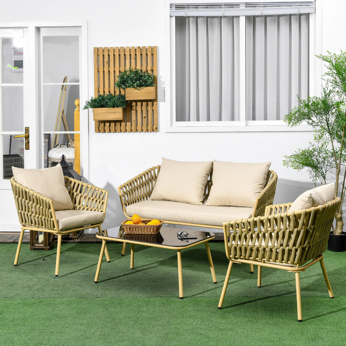 Outsunny Sitzgruppe khaki Polyester B/H/L: ca. 66x130x72 cm Gartenmöbel-Set - khaki (72,00/66,00/130,00cm) - Outsunny