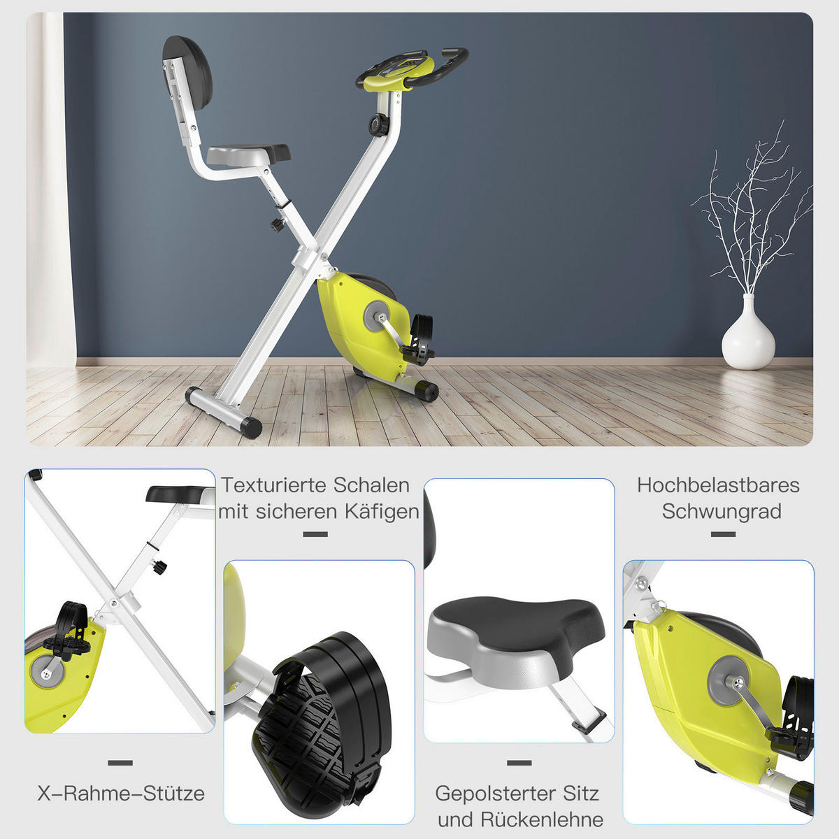 HOMCOM Fahrradtrainer weiß Stahl Fahrradtrainer mit Magnetwiderstand - weiß/gelb - HOMCOM