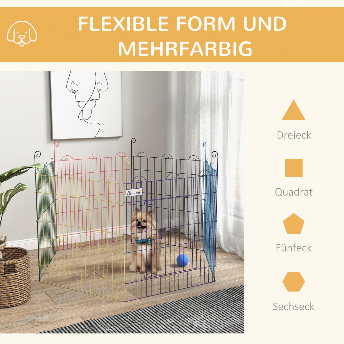 PawHut Welpenauslauf bunt Metall B/H/L: ca. 120x60x120 cm Welpenauslauf - bunt (120,00/120,00/60,00cm) - PawHut