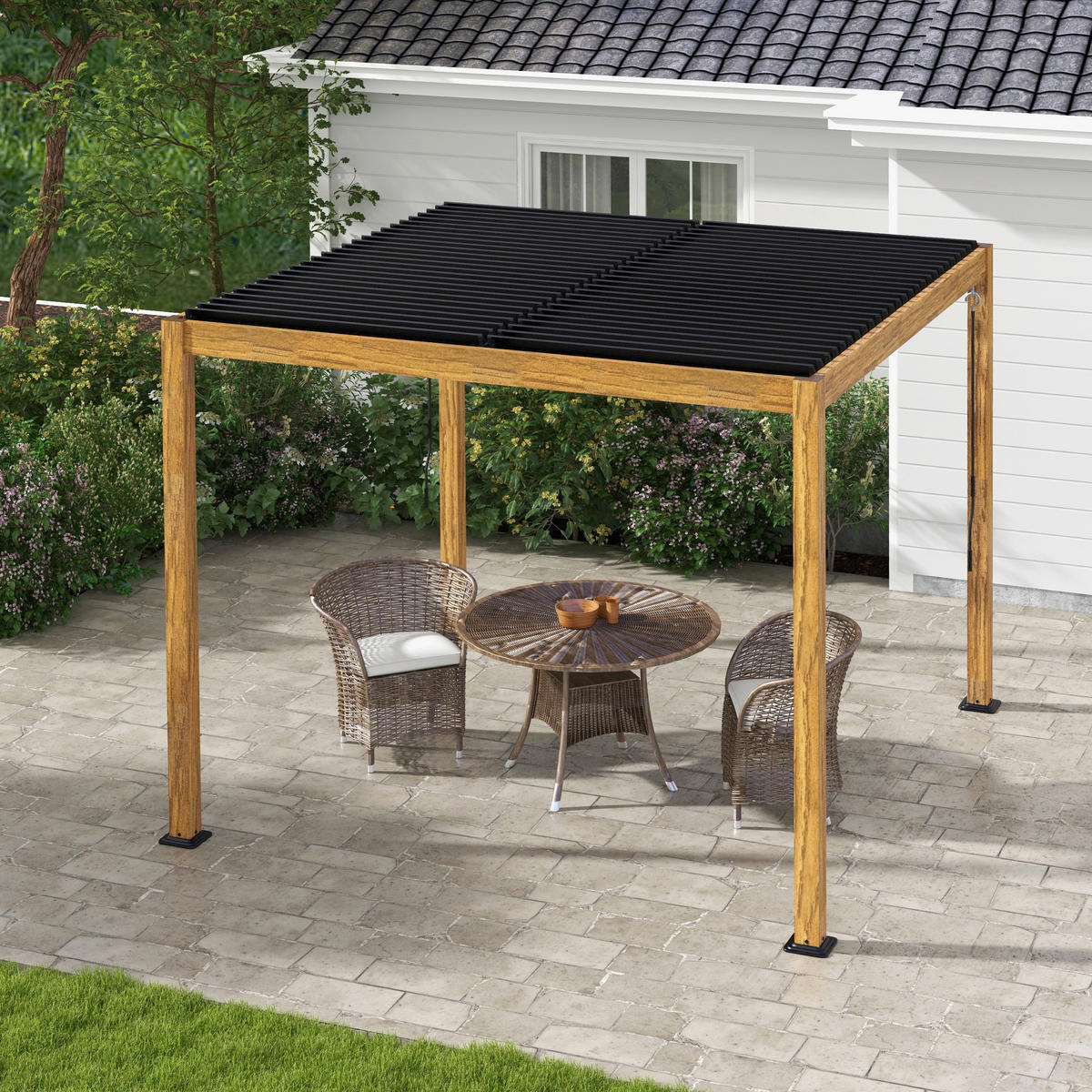 Outsunny Pavillon natur Aluminium B/H/L: ca. 297x297x228 cm Pergola - natur (228,00/297,00/297,00cm) - Outsunny