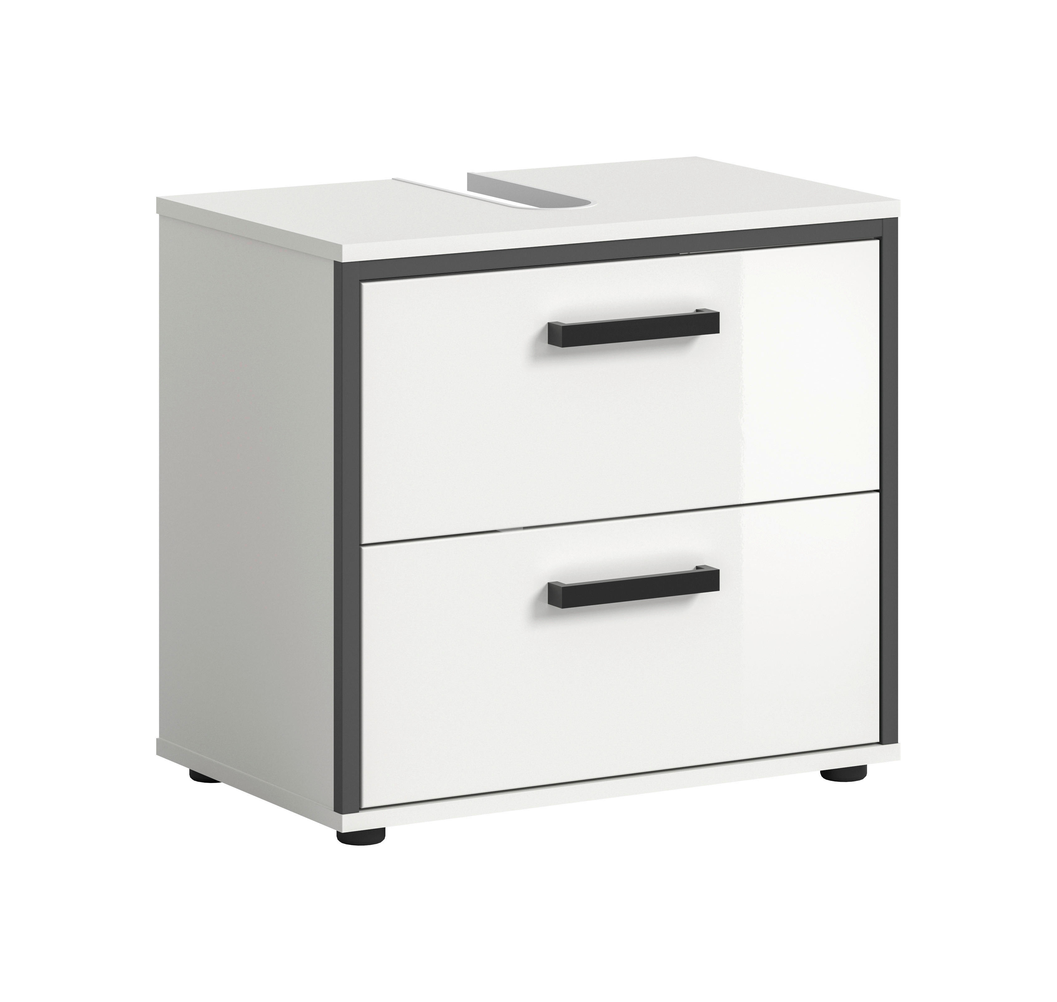 Waschbeckenunterschrank KOJAK weiß weiß Hochglanz anthrazit B/H/T: ca. 60x55x37 cm KOJAK - weiß/anthrazit (60,00/55,00/37,00cm) - xonox.home