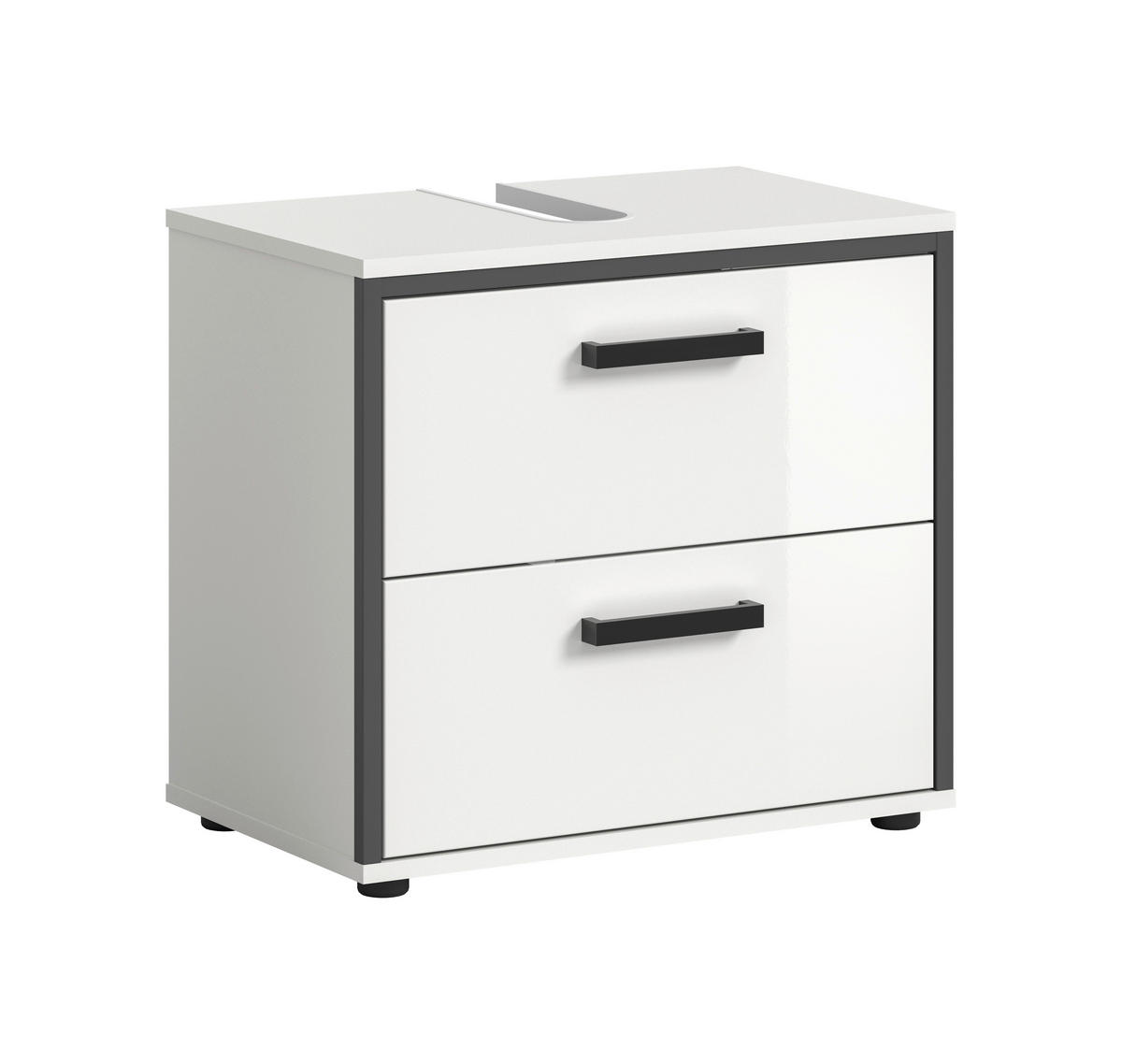 Waschbeckenunterschrank KOJAK weiß weiß Hochglanz anthrazit B/H/T: ca. 60x55x37 cm KOJAK - weiß/anthrazit (60,00/55,00/37,00cm) - xonox.home