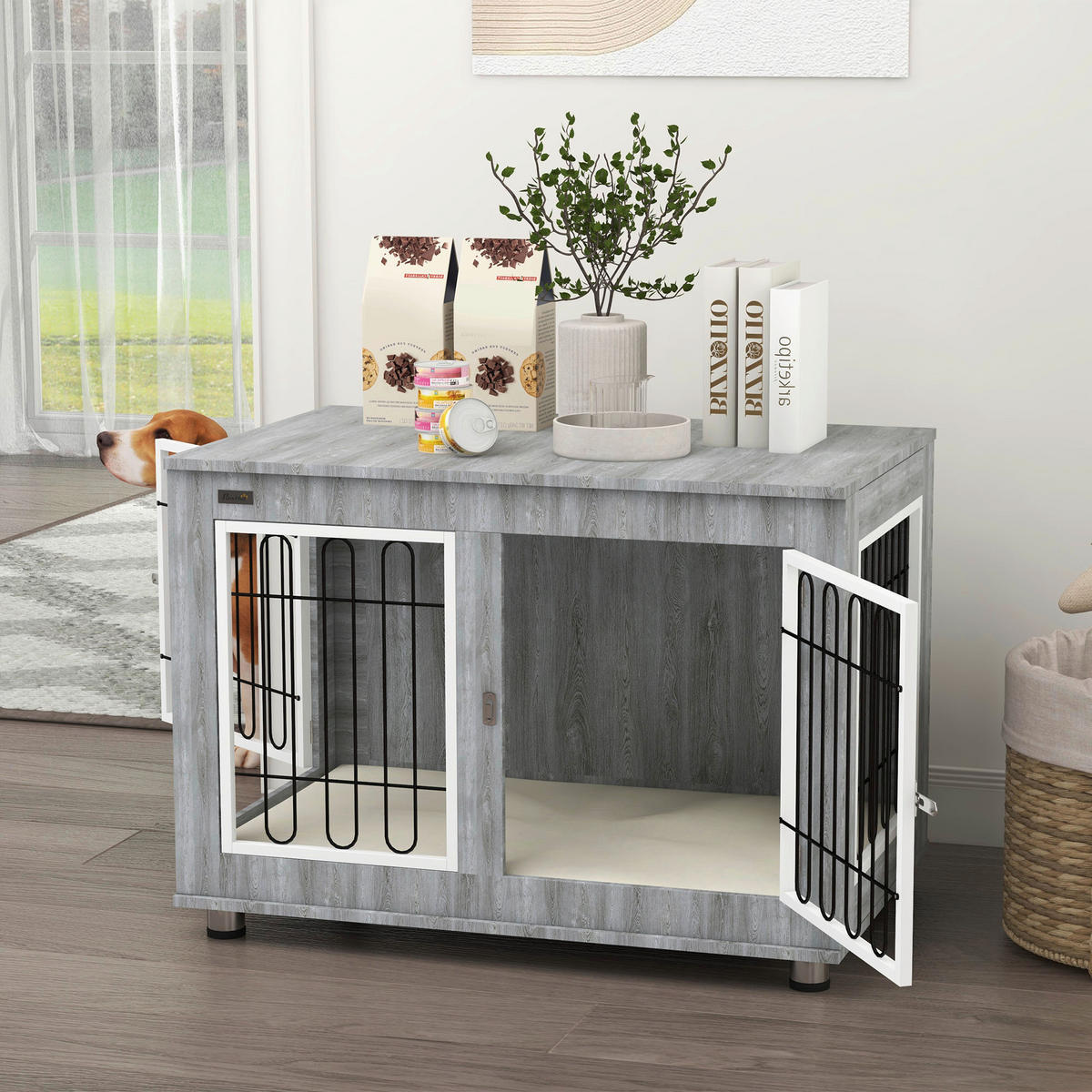 PawHut Hunde-Zubehör grau Edelstahl B/H/L: ca. 58x90x65 cm Hundekäfig - grau (65,00/58,00/90,00cm) - PawHut