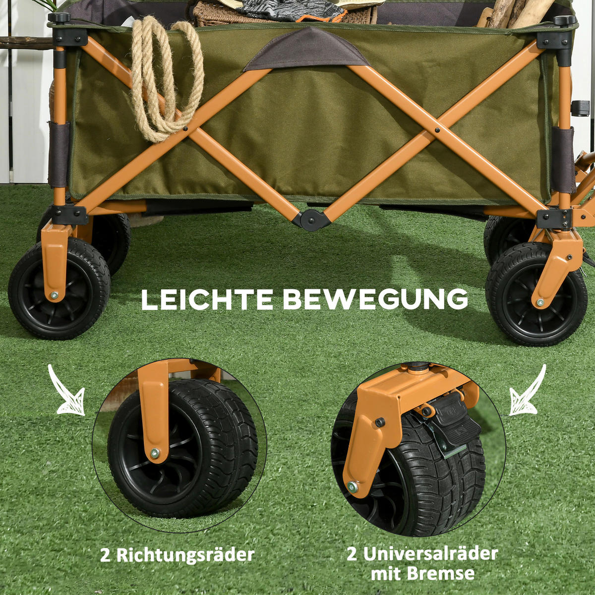 Outsunny Bollerwagen grün B/H/L: ca. 55x93x108 cm Bollerwagen - grün (108,00/55,00/93,00cm) - Outsunny