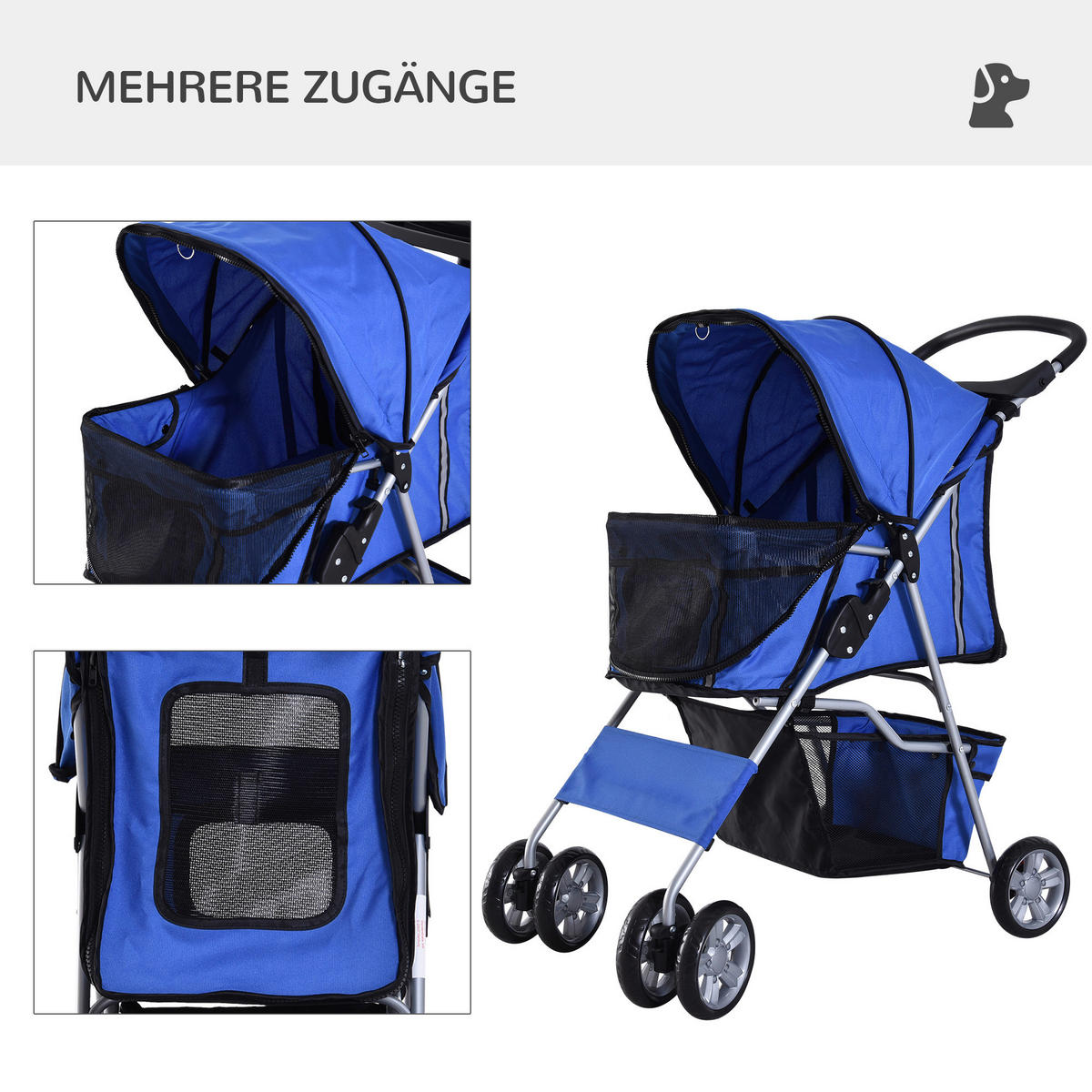 PawHut Hunde-Zubehör blau Edelstahl B/H/L: ca. 45x75x97 cm Hundebuggy - blau (97,00/45,00/75,00cm) - PawHut