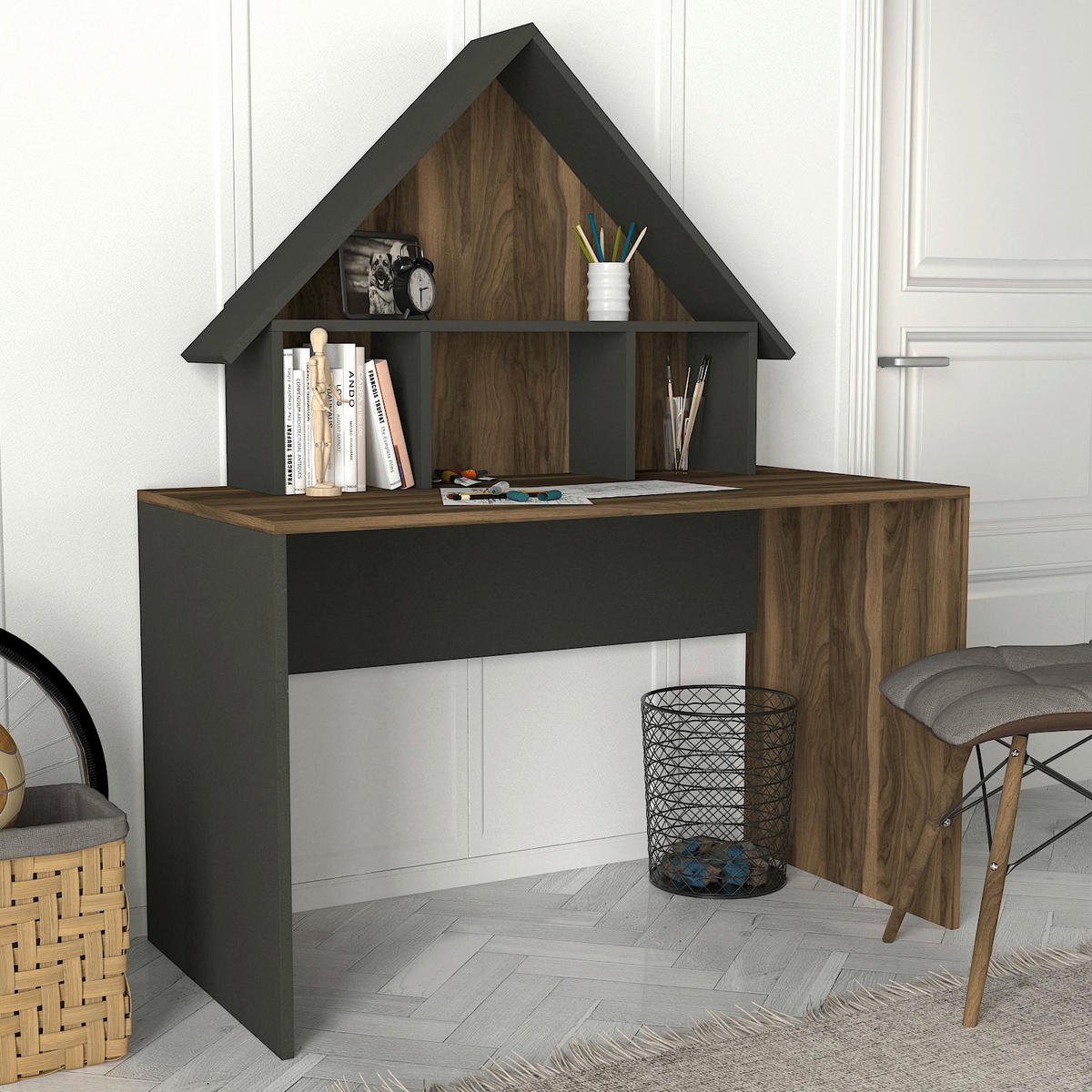 Schreibtisch Denver walnuss Nachbildung anthrazit B/H/T: ca. 120x148x60 cm Denver - walnuss/anthrazit (120,00/148,00/60,00cm) - moebel17