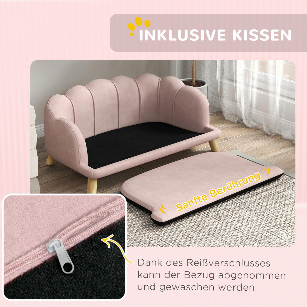 PawHut Hundesofa rosa Schaumstoff B/H/L: ca. 60,5x35,5x98,5 cm Hundesofa - rosa (98,50/60,50/35,50cm) - PawHut
