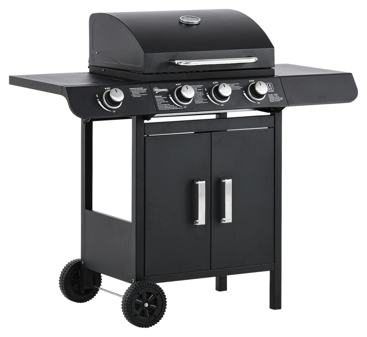 Outsunny Gasgrill Stahl B/H/L: ca. 50x100x110 cm Gasgrill mit Räder - schwarz (110,00/50,00/100,00cm) - Outsunny