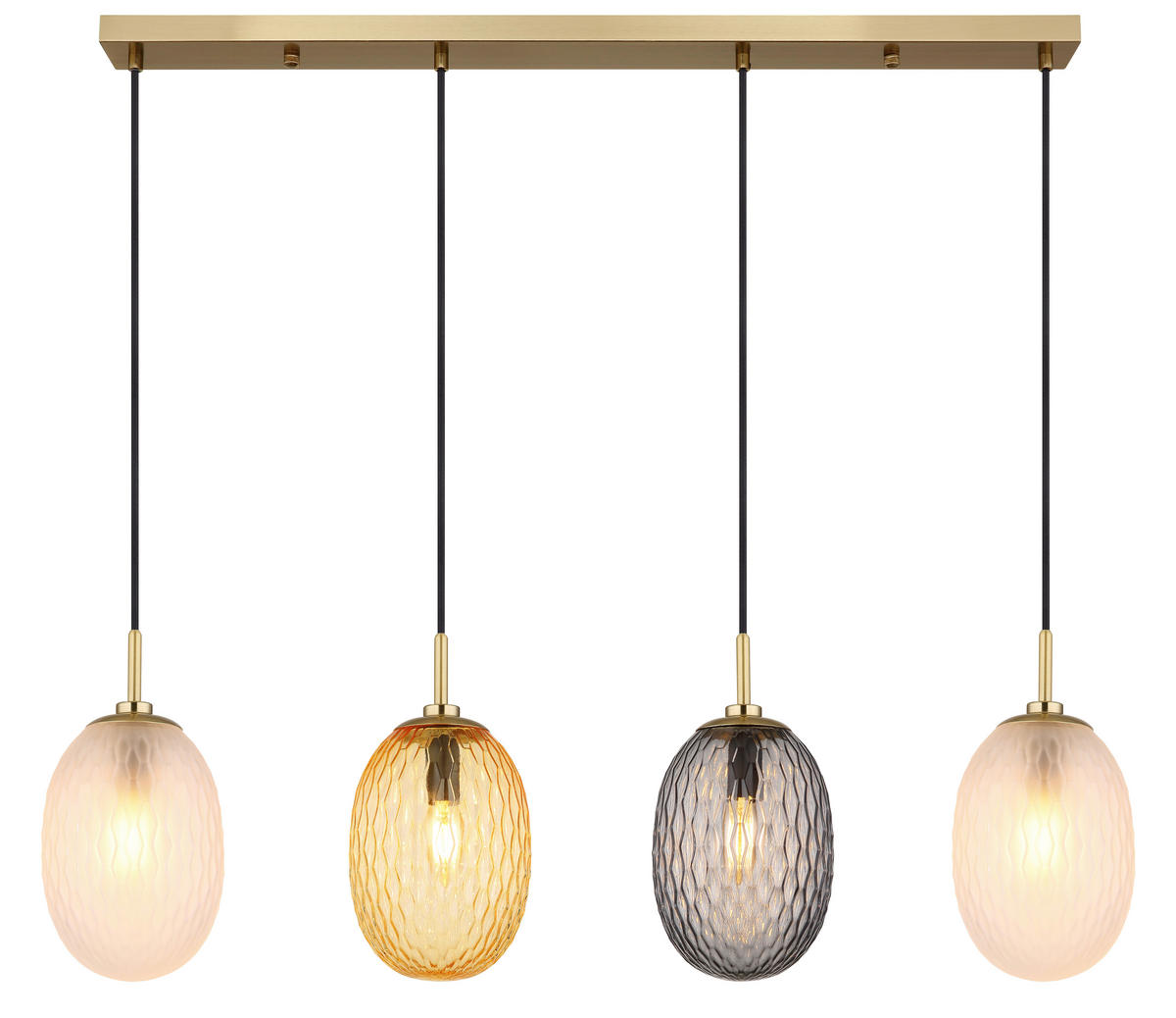 GLOBO Pendelleuchte schwarz Rauch gold Textil Glas Metall B/H/T: ca. 96x120x15 cm E14 4 Brennstellen DEVIN - gold/schwarz (96,00/120,00/15,00cm) - GLOBO