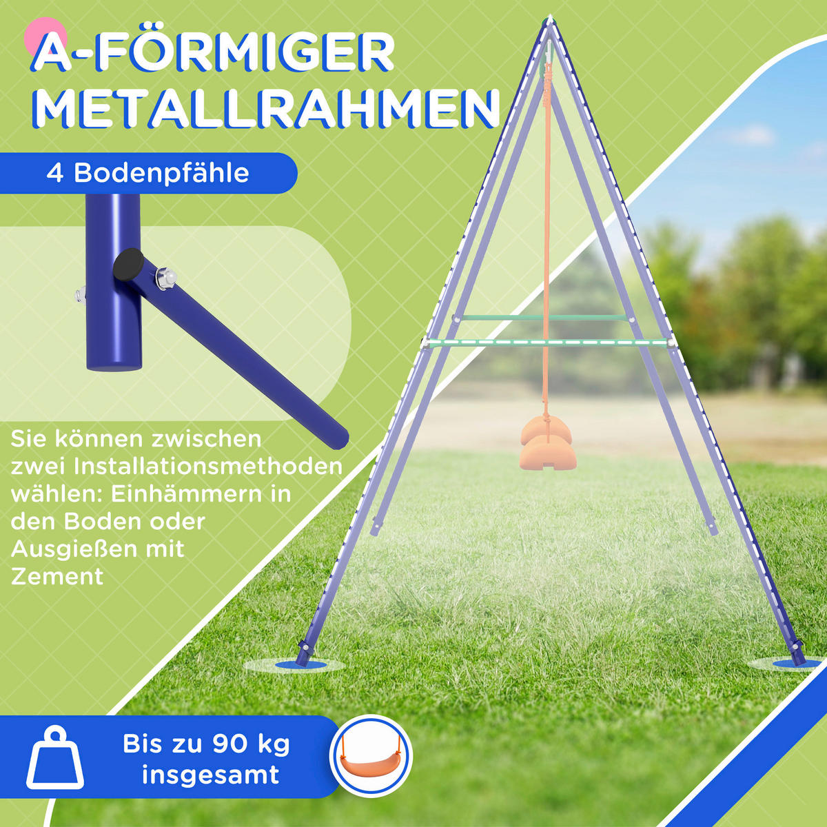 Outsunny Schaukel orange B/H/L: ca. 160x269x180 cm Kinderschaukel - orange/blau (180,00/160,00/269,00cm) - Outsunny