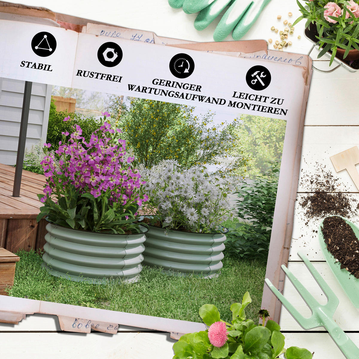 Outsunny Hochbeet-Set grün Stahl B/H/L: ca. 60x30x60 cm Hochbeet Set - grün (60,00/60,00/30,00cm) - Outsunny