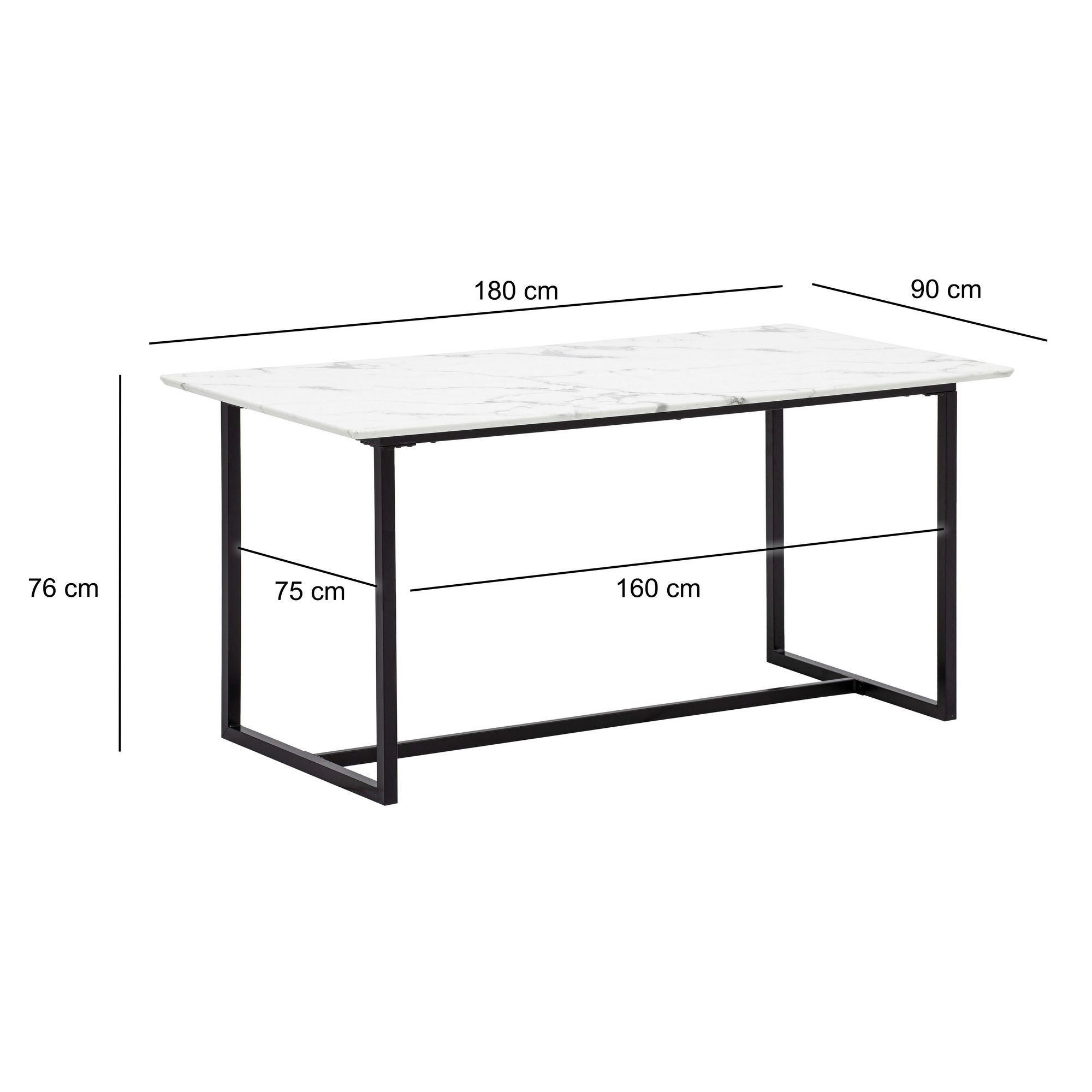 Esstisch weiß Marmor Optik B/H/T: ca. 180x76x90 cm Esstisch - weiß (180,00/76,00/90,00cm) - Wohnling