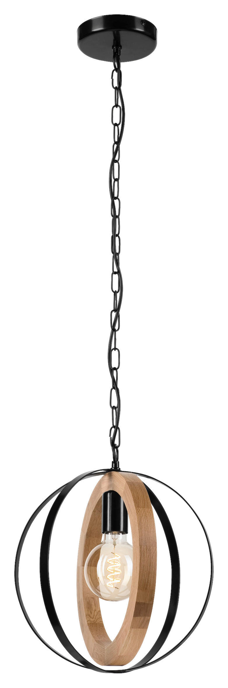 Lamkur Hängeleuchte Eiche schwarz Holz Stahl B/H/L: ca. 31x105x31 cm E27 1 Brennstellen ONDA - Eiche/schwarz (31,00/31,00/105,00cm) - Lamkur